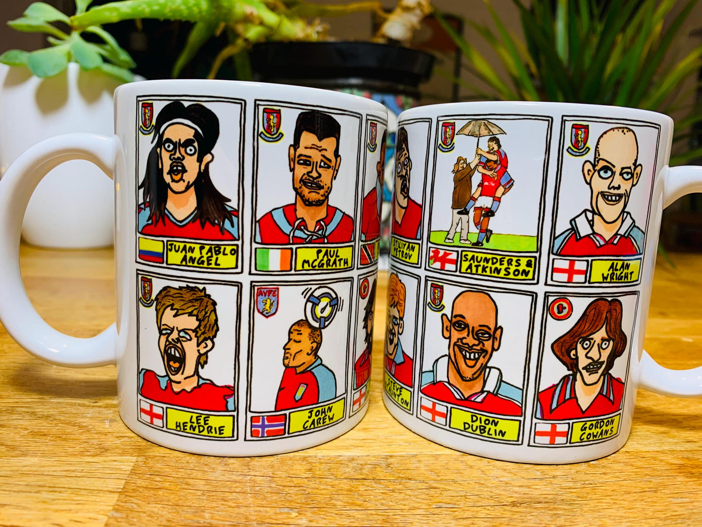 Aston Villa No Score Draws Mug Set - Set of TWO 11oz Ceramic Mugs with Wonky Panini sticker-style AVFC Villains No Score Draws Doodles