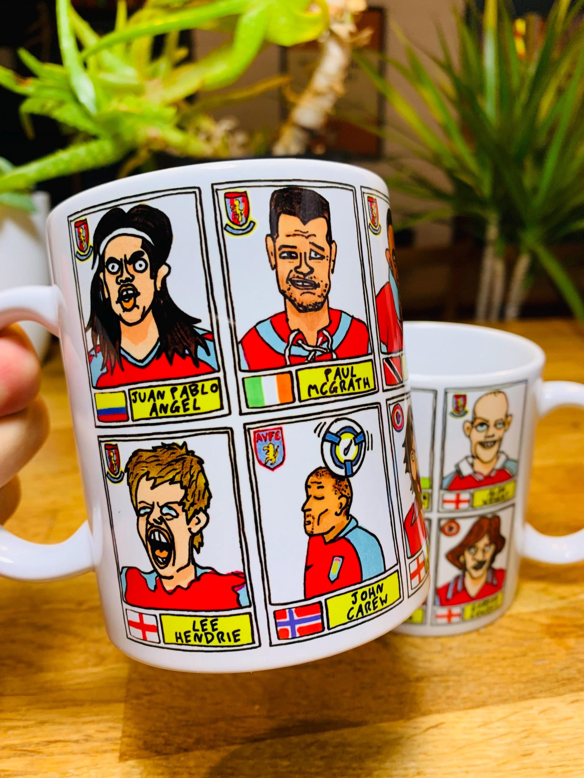 Aston Villa No Score Draws Mug Set - Set of TWO 11oz Ceramic Mugs with Wonky Panini sticker-style AVFC Villains No Score Draws Doodles