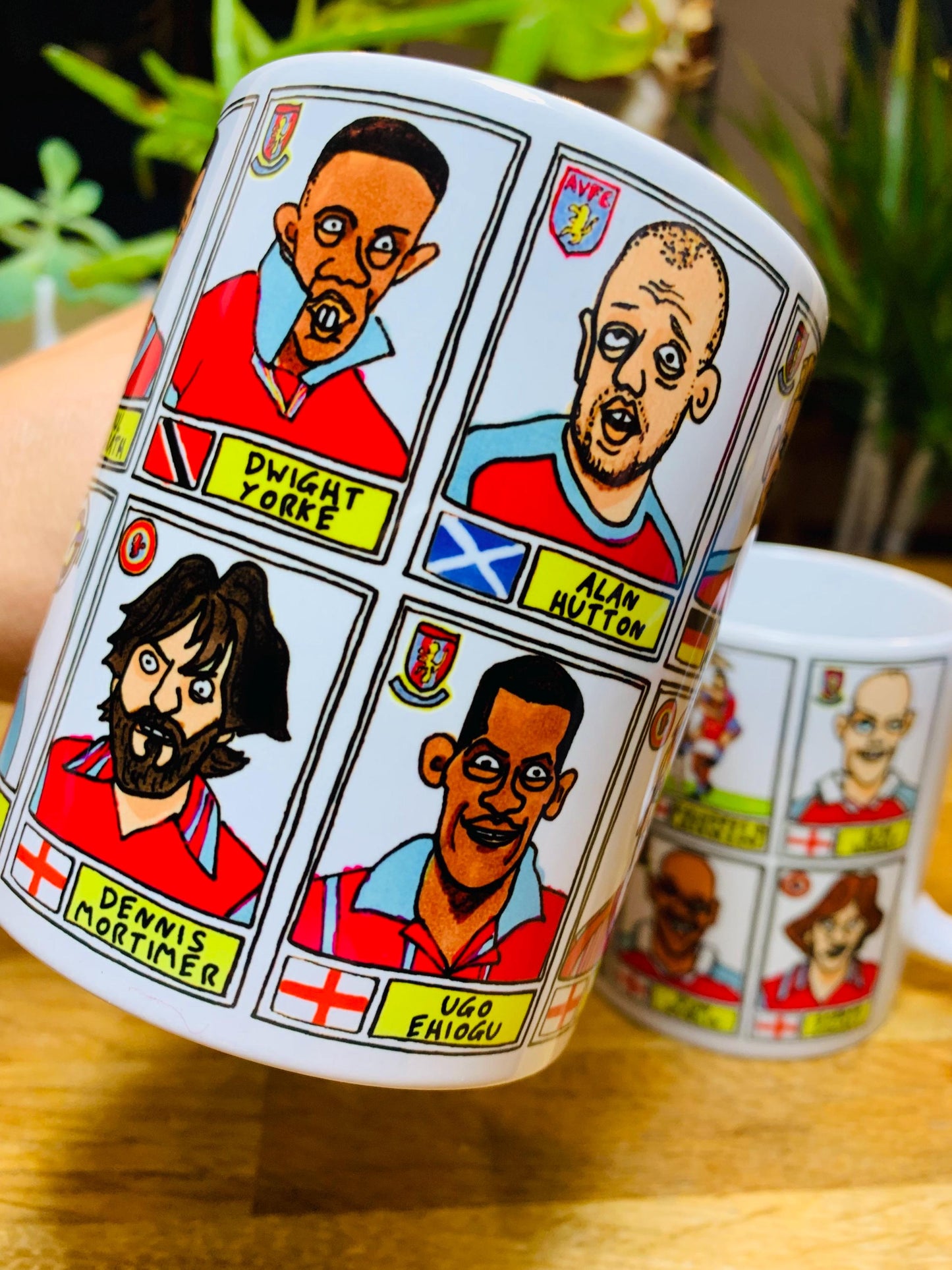 Aston Villa No Score Draws Mug Set - Set of TWO 11oz Ceramic Mugs with Wonky Panini sticker-style AVFC Villains No Score Draws Doodles