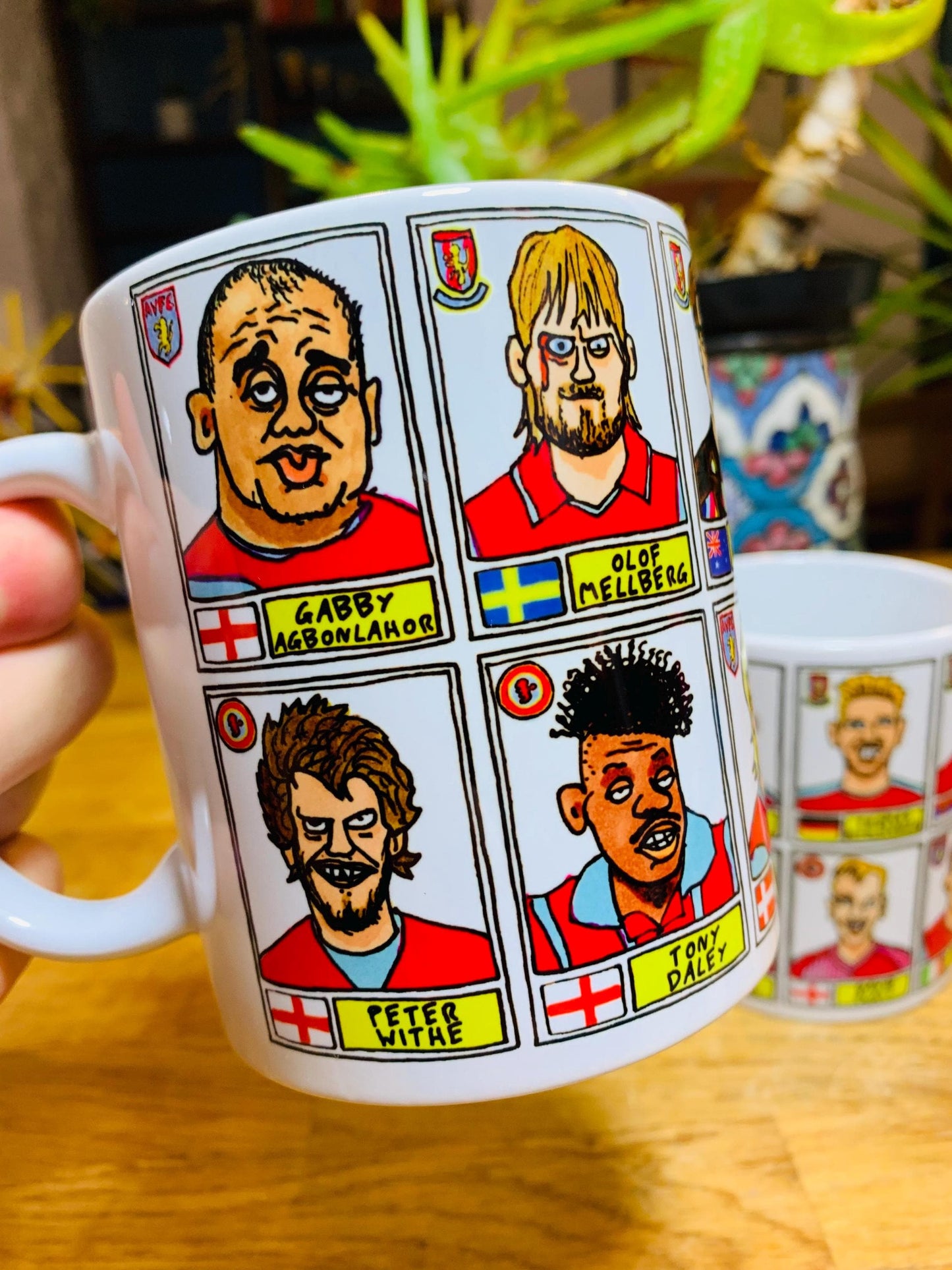 Aston Villa No Score Draws Mug Set - Set of TWO 11oz Ceramic Mugs with Wonky Panini sticker-style AVFC Villains No Score Draws Doodles