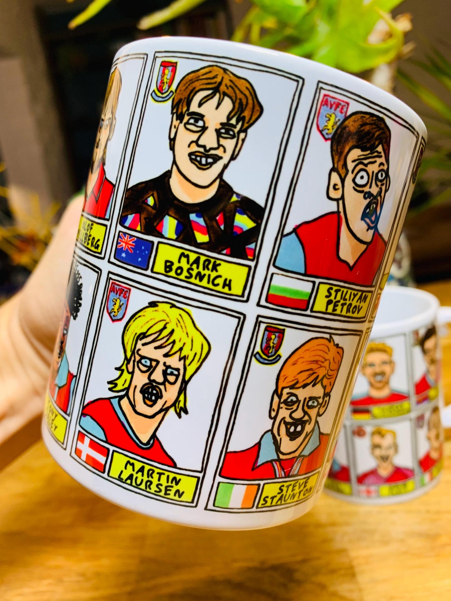 Aston Villa No Score Draws Mug Set - Set of TWO 11oz Ceramic Mugs with Wonky Panini sticker-style AVFC Villains No Score Draws Doodles