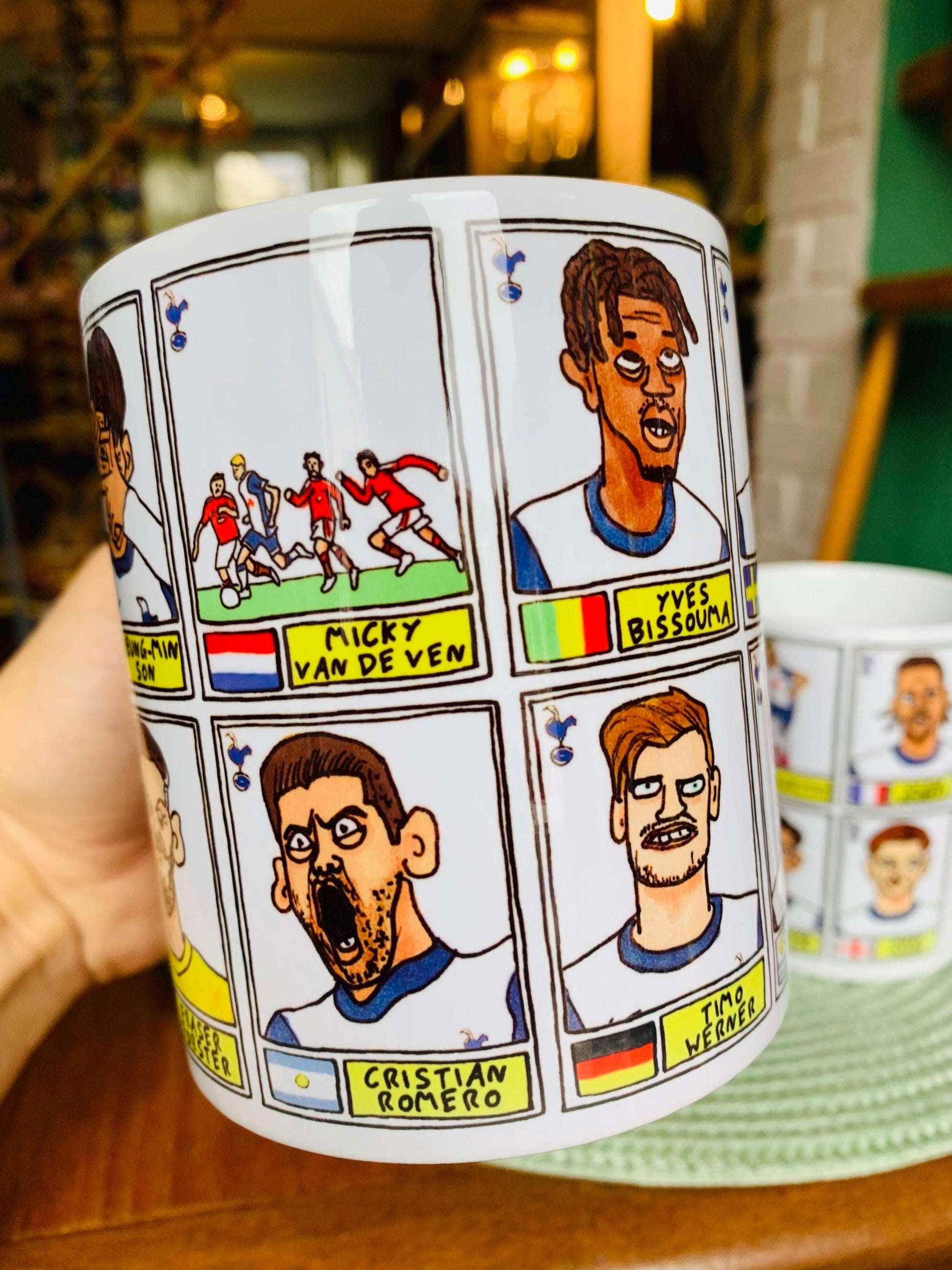 Spurs Volume 3 No Score Draws Mug Set - Set of TWO 11oz Ceramic Mugs with Wonky Panini sticker-style THFC Angeball No Score Draws Doodles