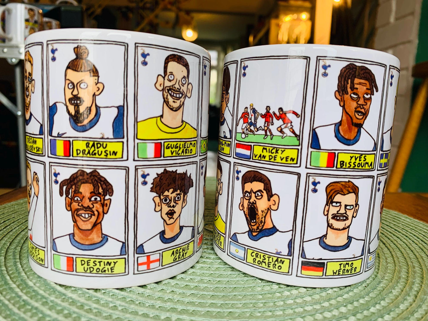 Spurs Volume 3 No Score Draws Mug Set - Set of TWO 11oz Ceramic Mugs with Wonky Panini sticker-style THFC Angeball No Score Draws Doodles