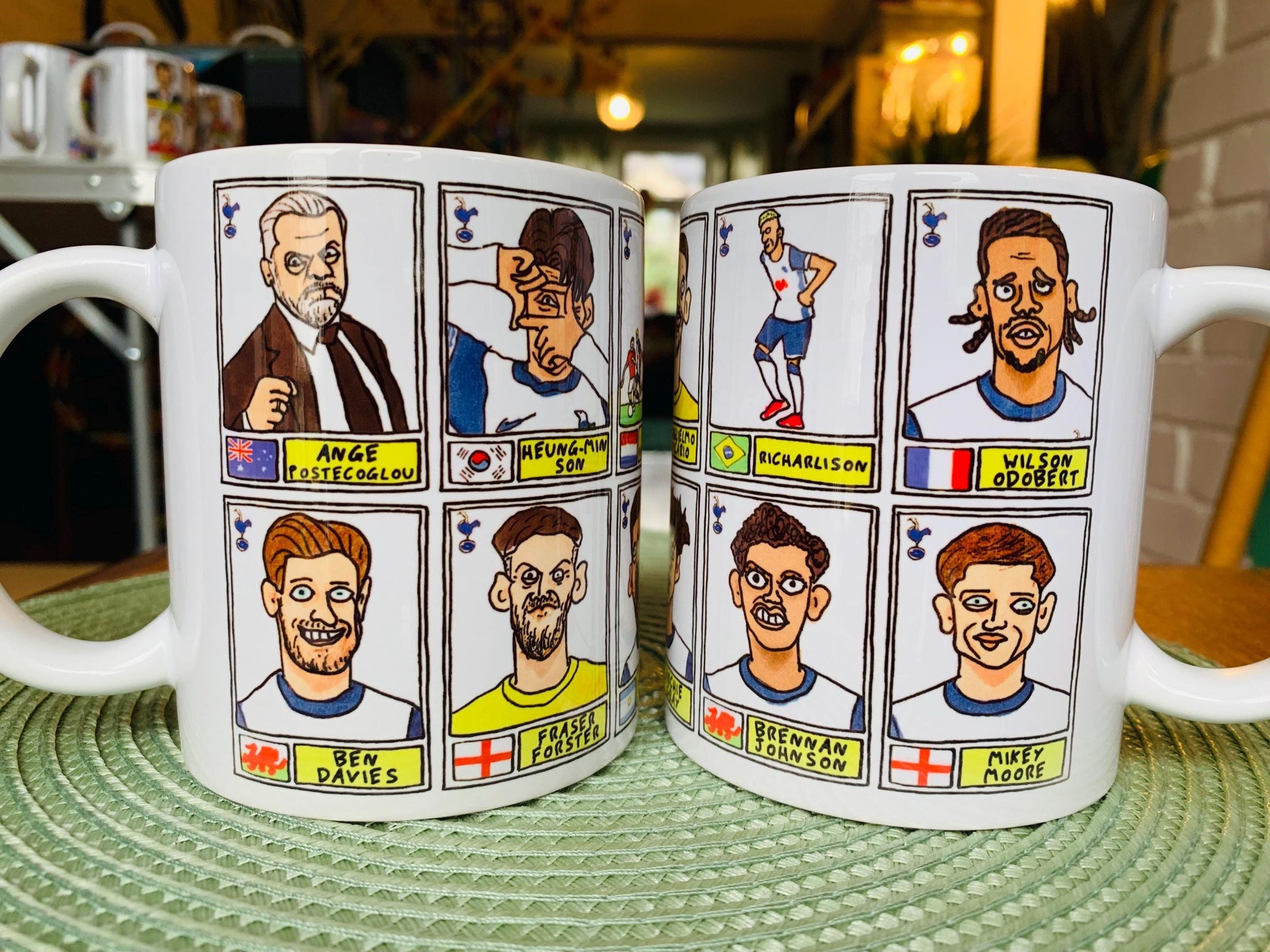 Spurs Volume 3 No Score Draws Mug Set - Set of TWO 11oz Ceramic Mugs with Wonky Panini sticker-style THFC Angeball No Score Draws Doodles