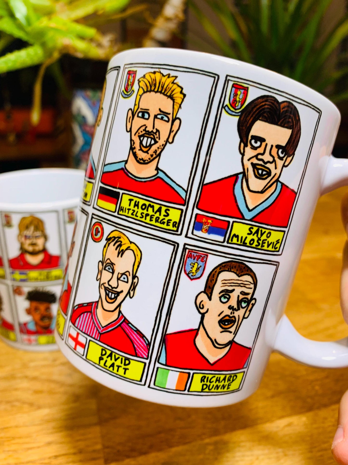 Aston Villa No Score Draws Mug Set - Set of TWO 11oz Ceramic Mugs with Wonky Panini sticker-style AVFC Villains No Score Draws Doodles