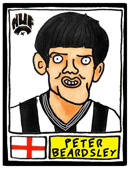 Newcastle United - No Score Draws Toon Edition - A3 print of 36 hand-drawn Panini-style football sticker legends - Cheapskate football art