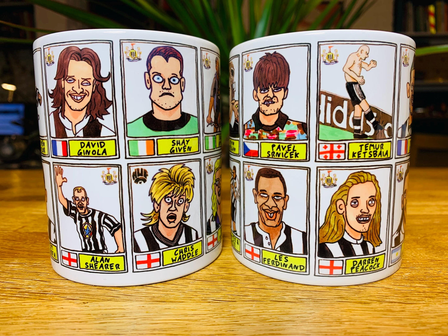 Newcastle United No Score Draws Mug Set - Set of TWO 11oz Ceramic Mugs with Wonky Panini sticker-style No Score Draws Doodles of NUFC icons