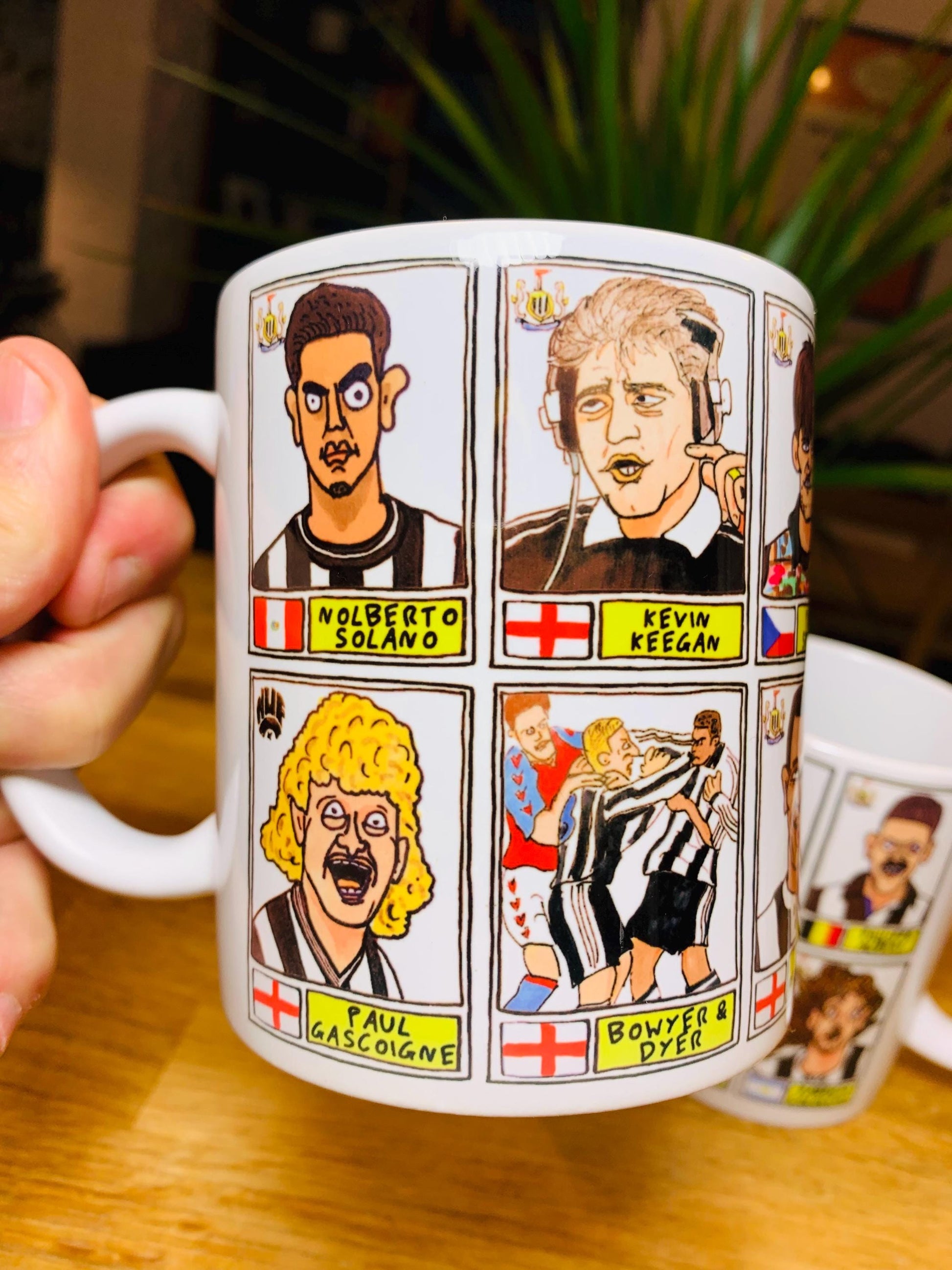 Newcastle United No Score Draws Mug Set - Set of TWO 11oz Ceramic Mugs with Wonky Panini sticker-style No Score Draws Doodles of NUFC icons