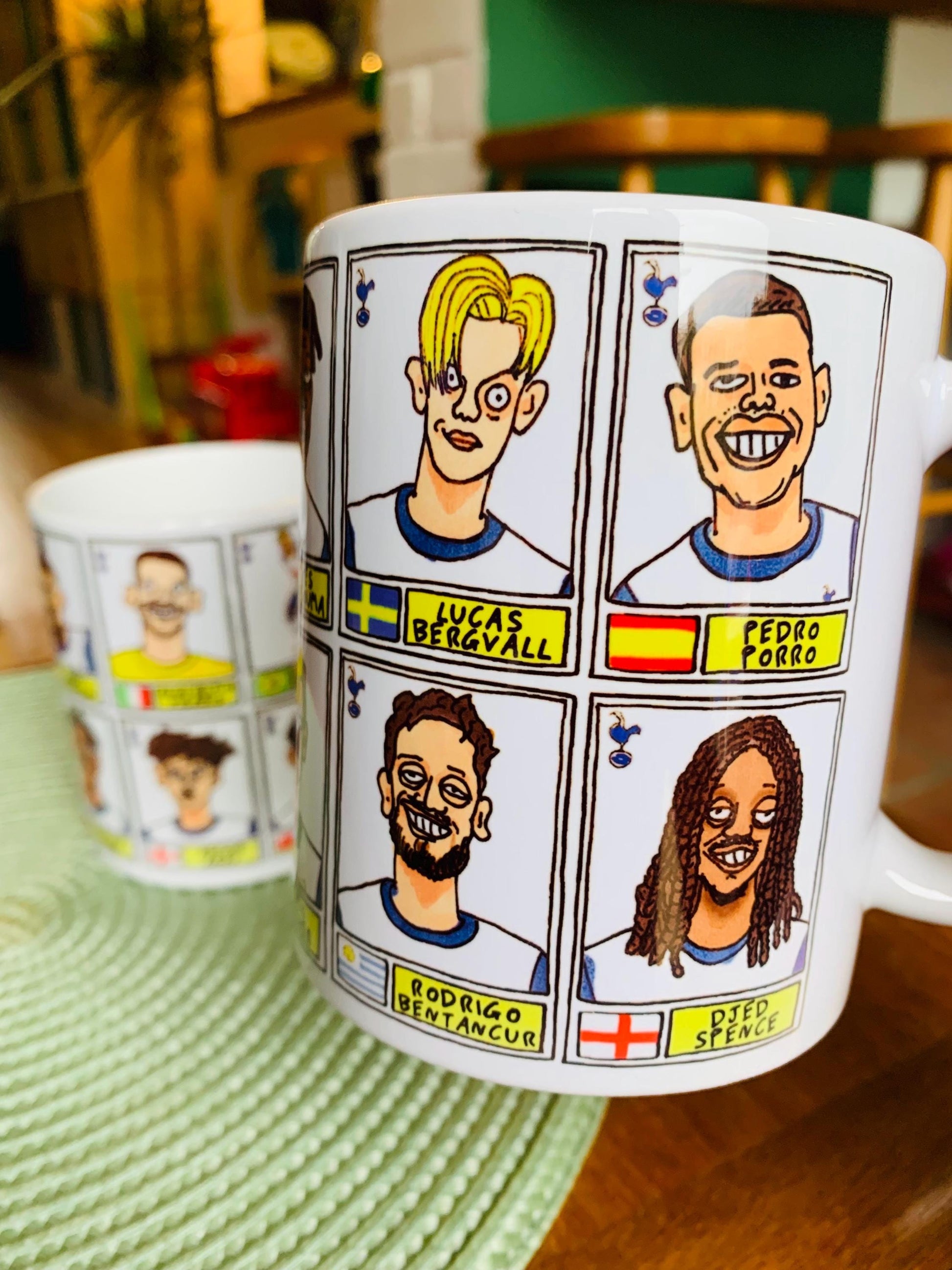 Spurs Volume 3 No Score Draws Mug Set - Set of TWO 11oz Ceramic Mugs with Wonky Panini sticker-style THFC Angeball No Score Draws Doodles