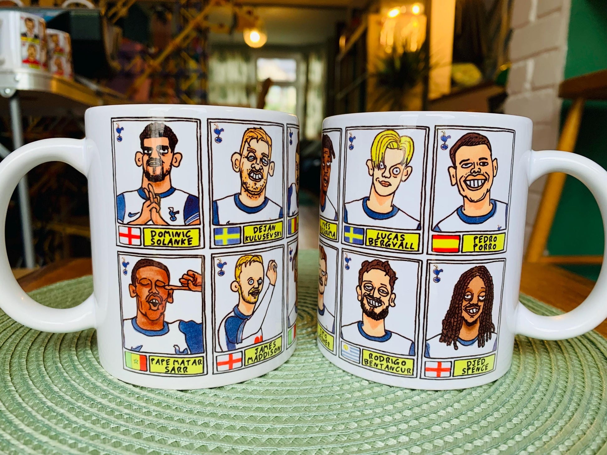 Spurs Volume 3 No Score Draws Mug Set - Set of TWO 11oz Ceramic Mugs with Wonky Panini sticker-style THFC Angeball No Score Draws Doodles