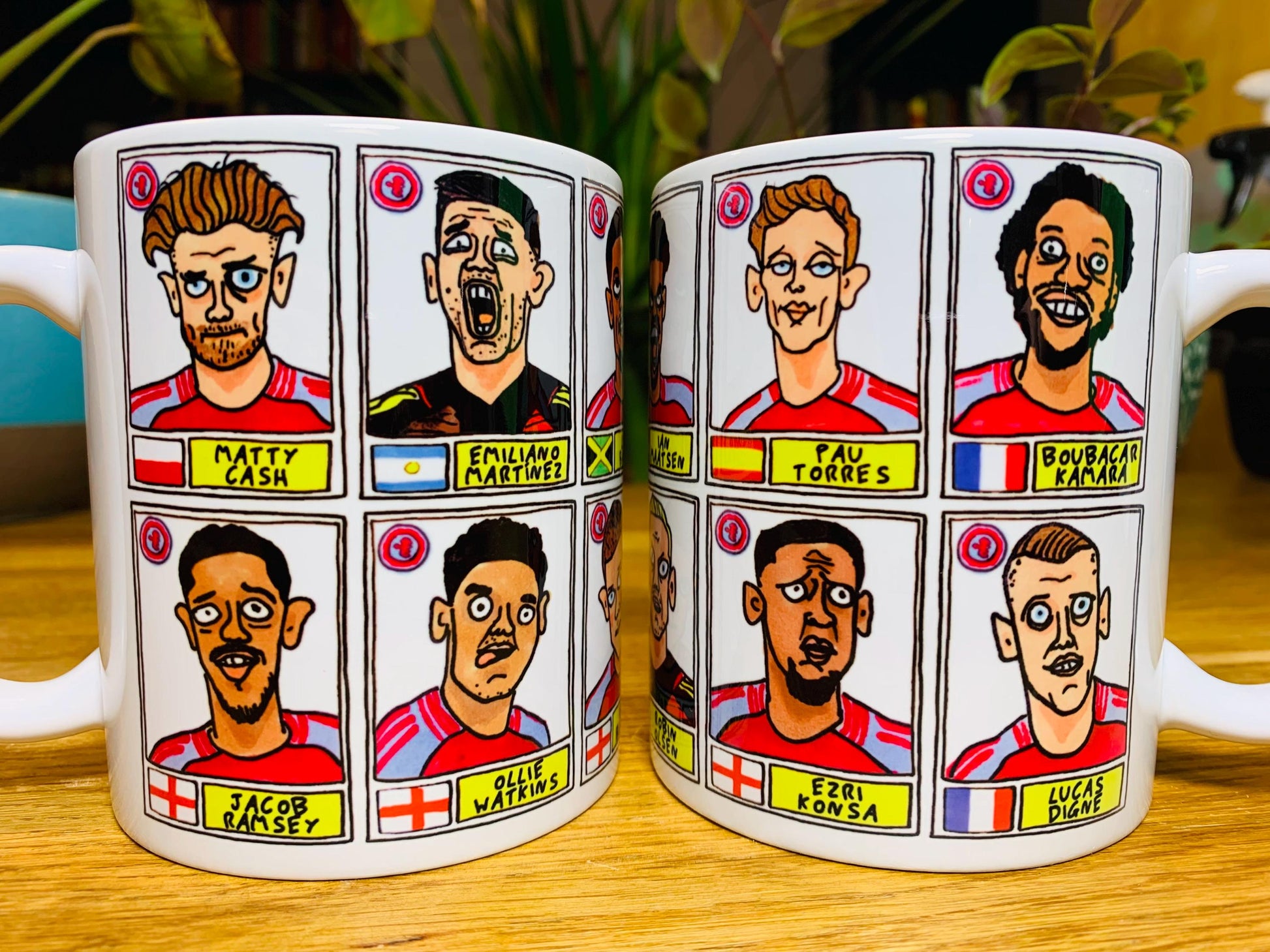 Aston Villa Volume 2 No Score Draws Mug Set - Set of TWO DIFFERENT 11oz Ceramic Mugs with Wonky Panini sticker-style AVFC Villains Football Doodles