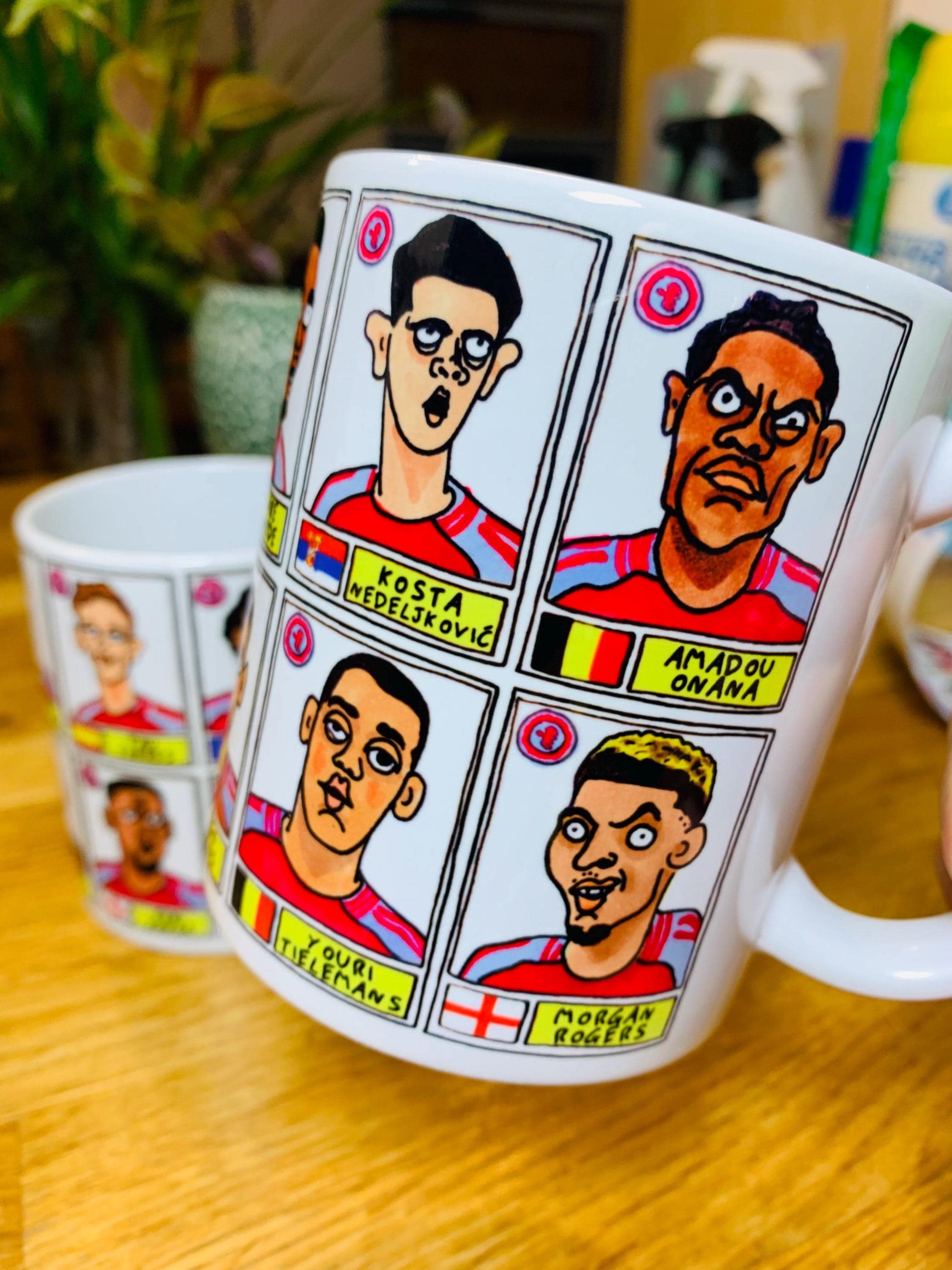 Aston Villa Volume 2 No Score Draws Mug Set - Set of TWO DIFFERENT 11oz Ceramic Mugs with Wonky Panini sticker-style AVFC Villains Football Doodles