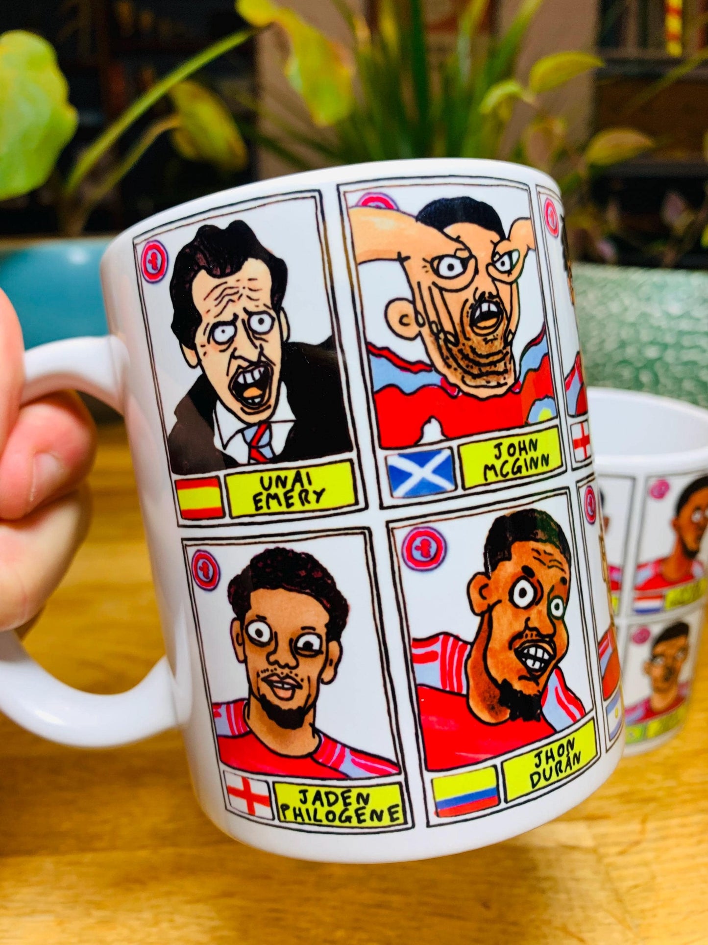 Aston Villa Volume 2 No Score Draws Mug Set - Set of TWO DIFFERENT 11oz Ceramic Mugs with Wonky Panini sticker-style AVFC Villains Football Doodles