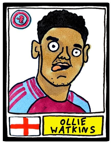 Aston Villa Volume 2 - No Score Draws Emery Edition - A3 print of 25 Wonky Panini-style football doodles of Unai Emery's 23-24 AVFC Side