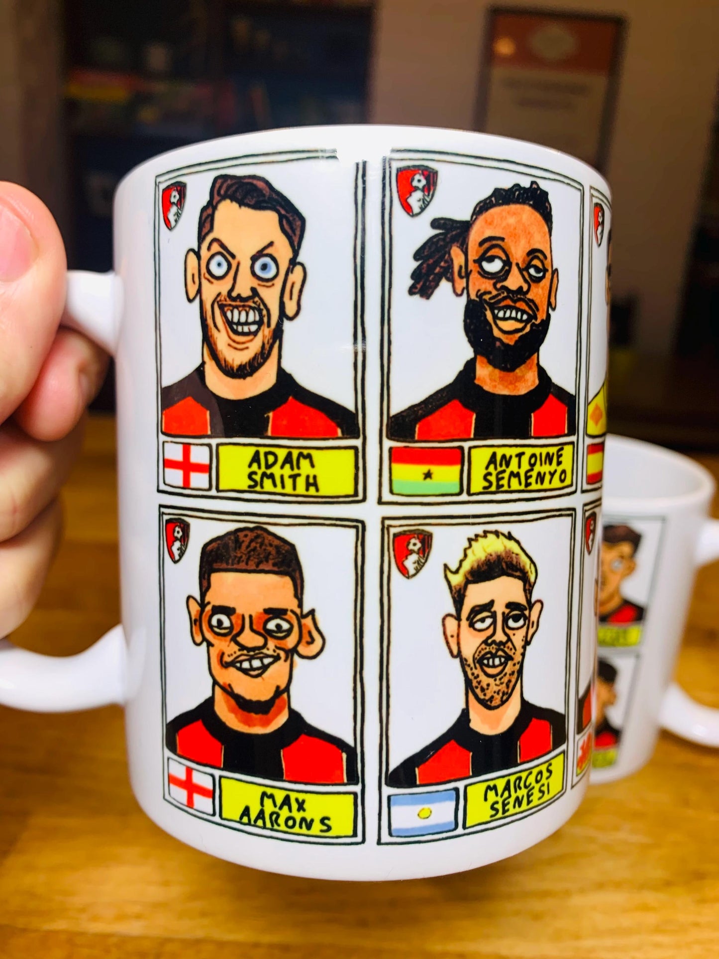 Bournemouth Volume 2 - Cherries 24-25 No Score Draws Mug Set - Set of TWO DIFFERENT 11oz Ceramic Mugs with Wonky Panini-style AFCB Doodles