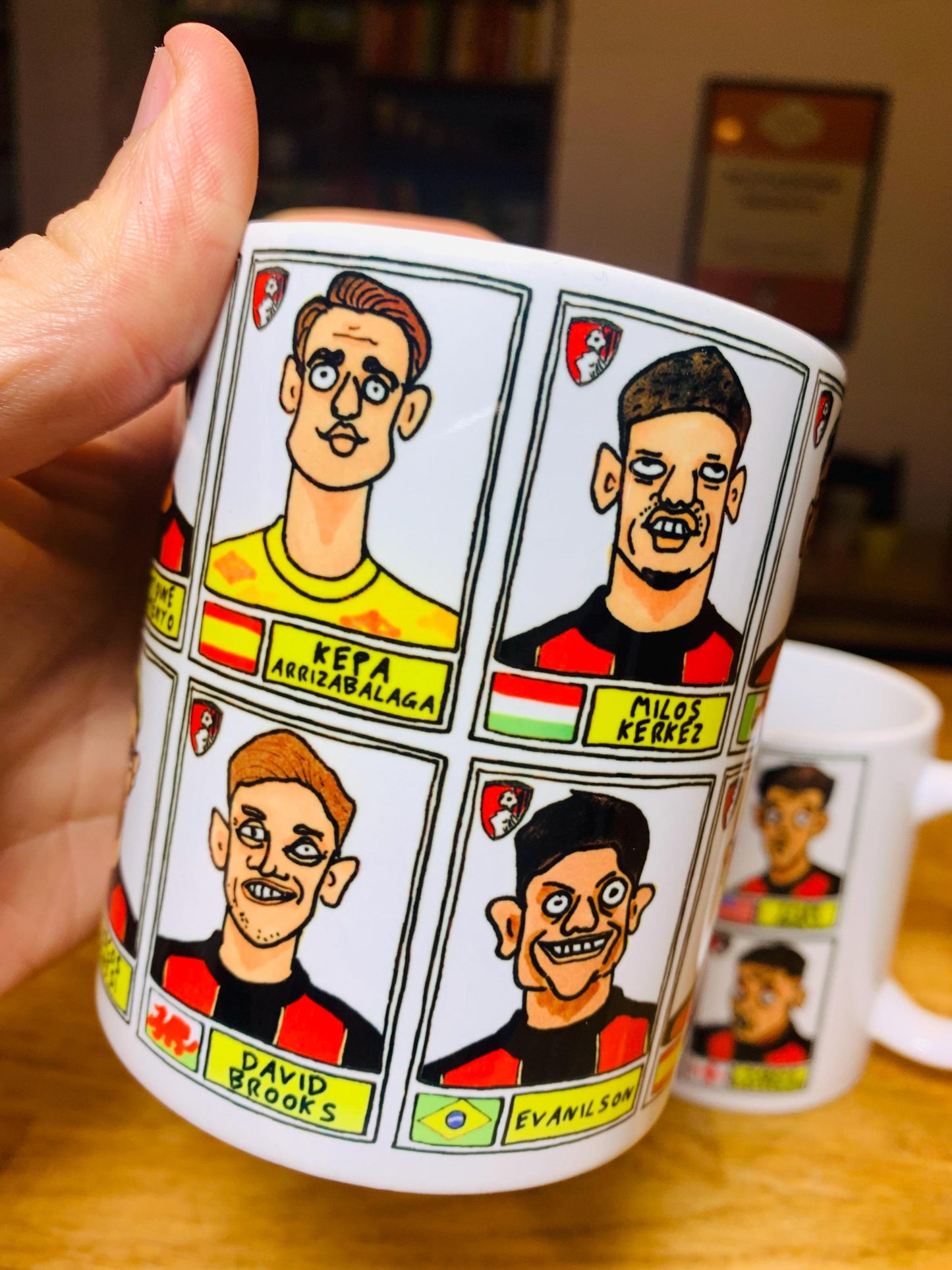 Bournemouth Volume 2 - Cherries 24-25 No Score Draws Mug Set - Set of TWO DIFFERENT 11oz Ceramic Mugs with Wonky Panini-style AFCB Doodles