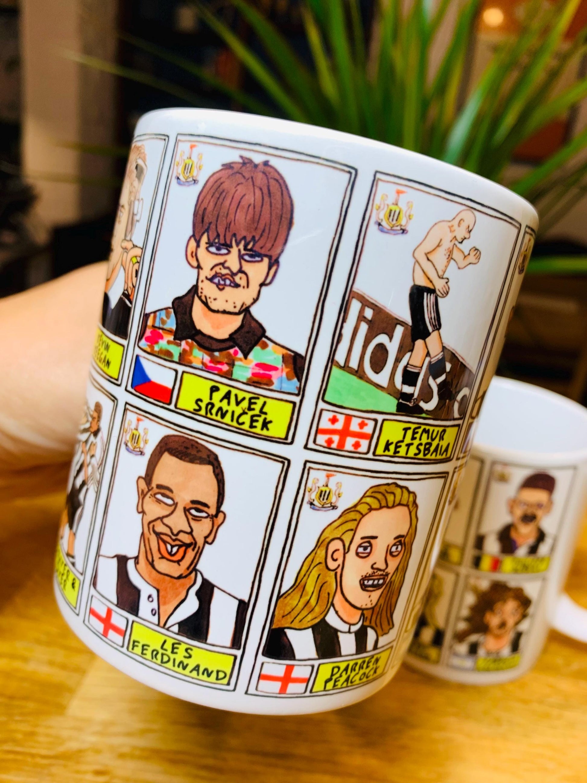 Newcastle United No Score Draws Mug Set - Set of TWO 11oz Ceramic Mugs with Wonky Panini sticker-style No Score Draws Doodles of NUFC icons