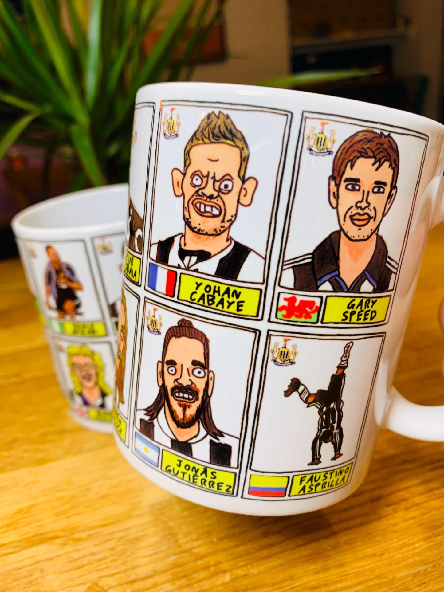 Newcastle United No Score Draws Mug Set - Set of TWO 11oz Ceramic Mugs with Wonky Panini sticker-style No Score Draws Doodles of NUFC icons