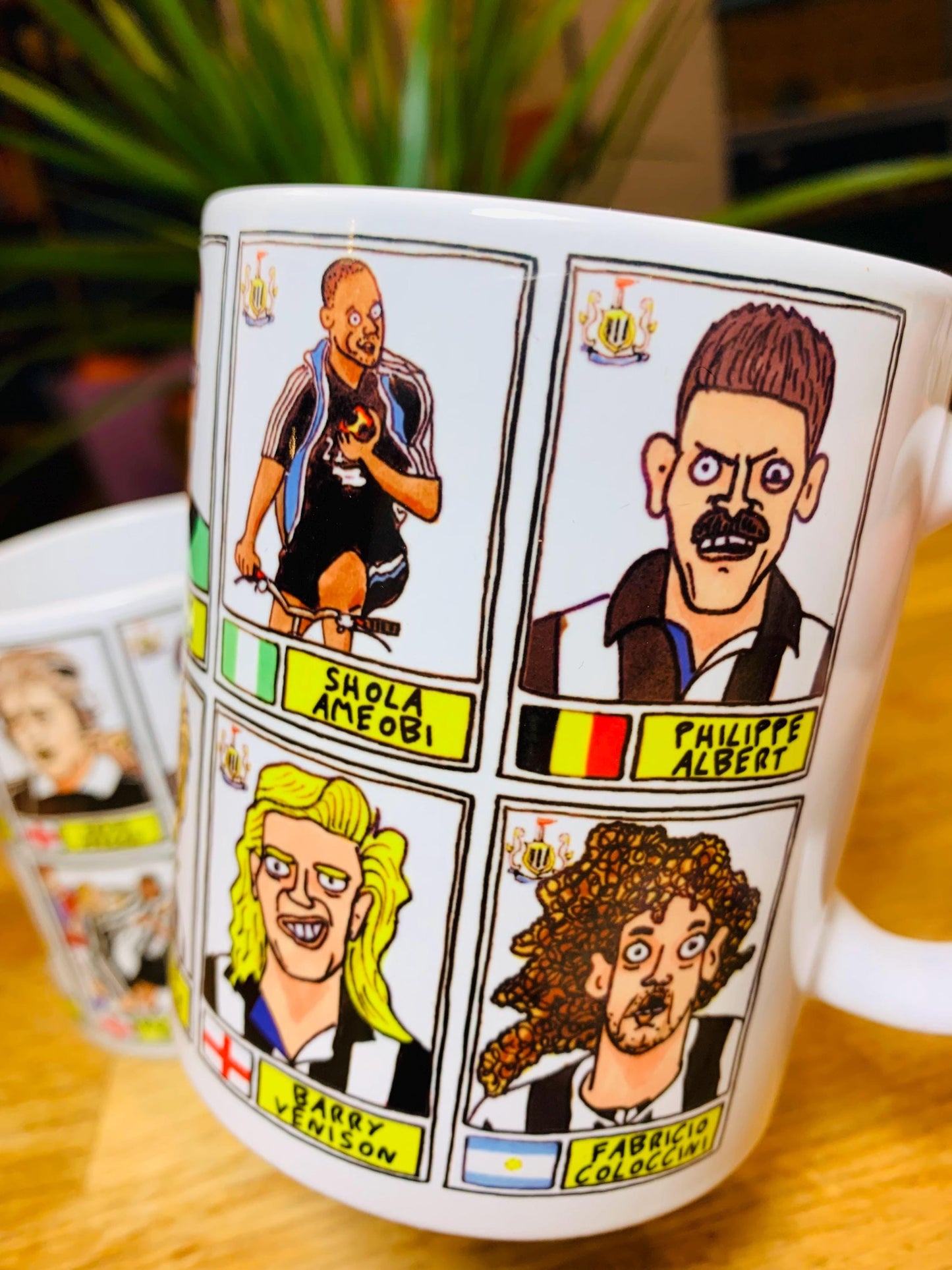 Newcastle United No Score Draws Mug Set - Set of TWO 11oz Ceramic Mugs with Wonky Panini sticker-style No Score Draws Doodles of NUFC icons