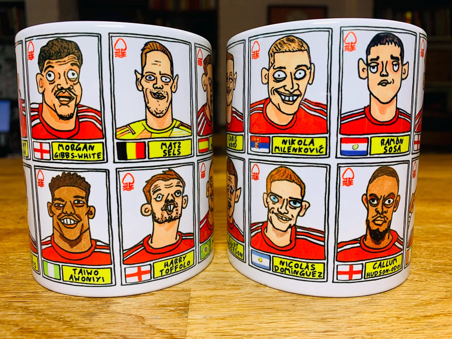 Nottingham Forest Vol 4 No Score Draws Mug Set - Set of TWO 11oz Ceramic Mugs with Wonky Panini-doodles of NFFC's 23/24 Premier League Squad