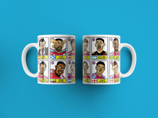 Aston Villa Volume 2 No Score Draws Mug Set - Set of TWO DIFFERENT 11oz Ceramic Mugs with Wonky Panini sticker-style AVFC Villains Football Doodles