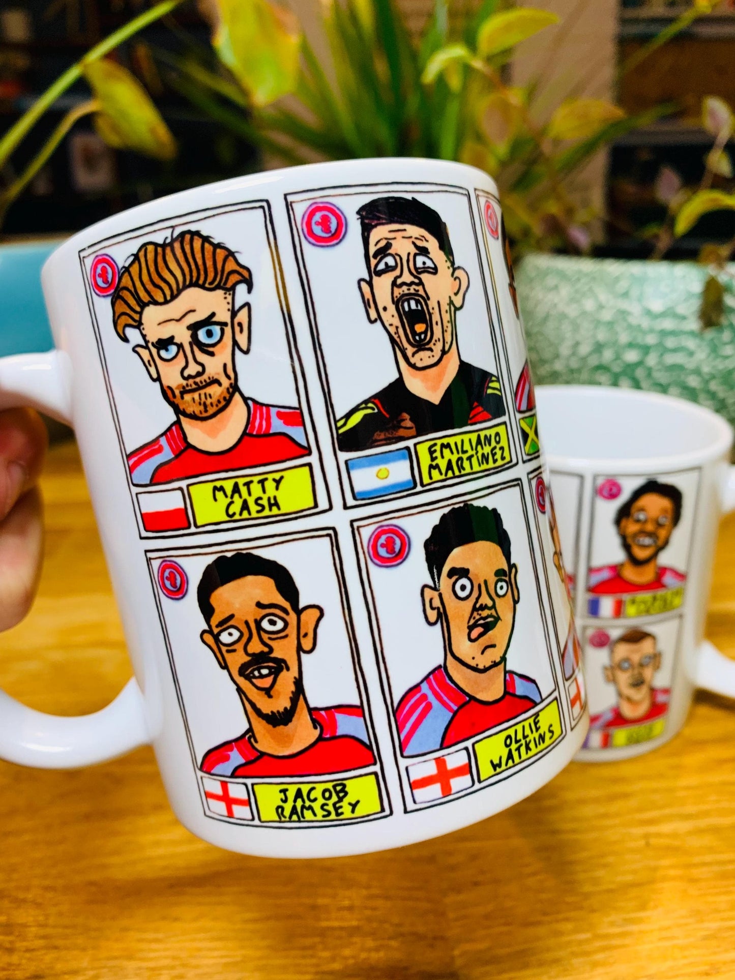 Aston Villa Volume 2 No Score Draws Mug Set - Set of TWO DIFFERENT 11oz Ceramic Mugs with Wonky Panini sticker-style AVFC Villains Football Doodles