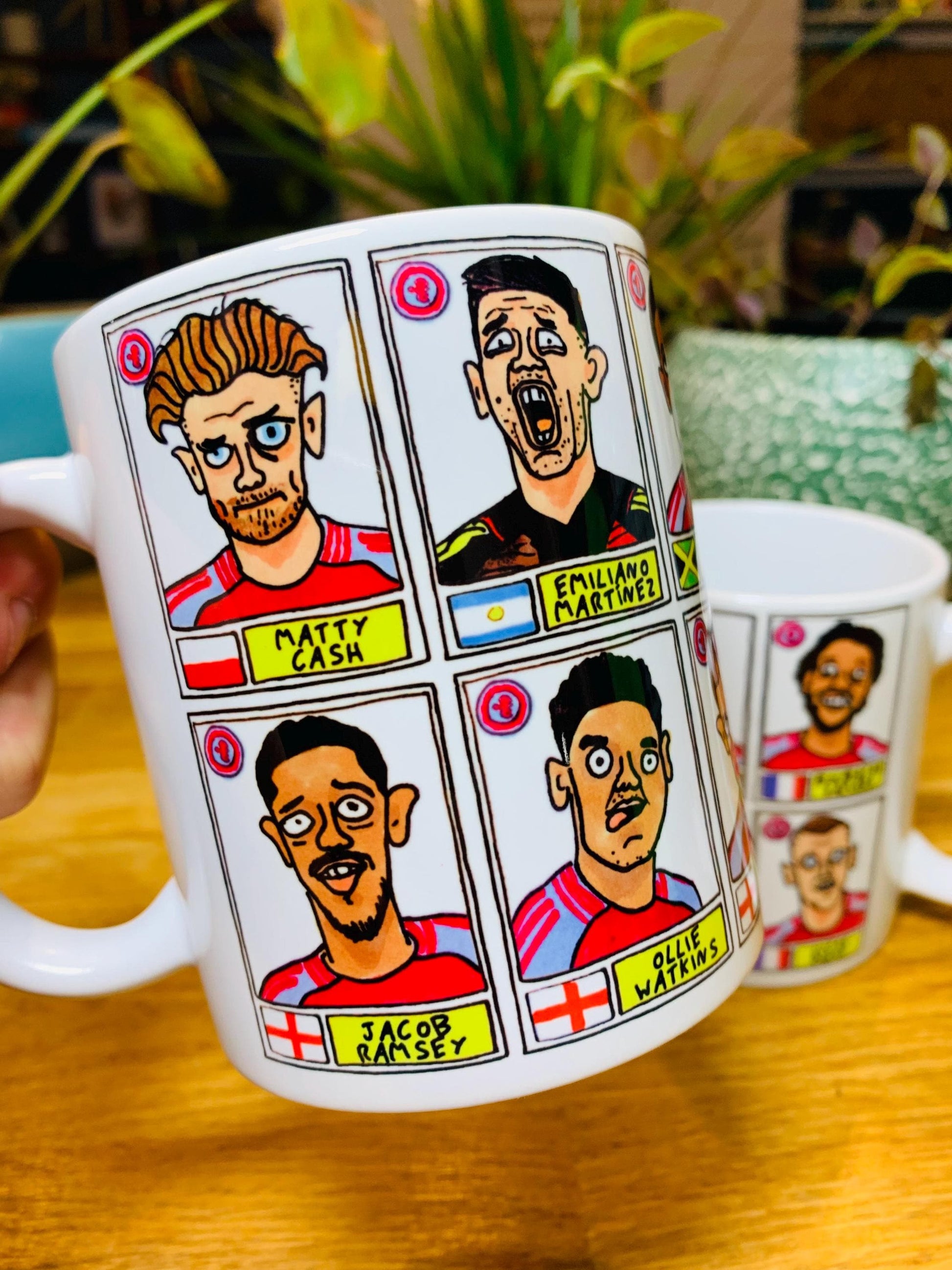 Aston Villa Volume 2 No Score Draws Mug Set - Set of TWO DIFFERENT 11oz Ceramic Mugs with Wonky Panini sticker-style AVFC Villains Football Doodles