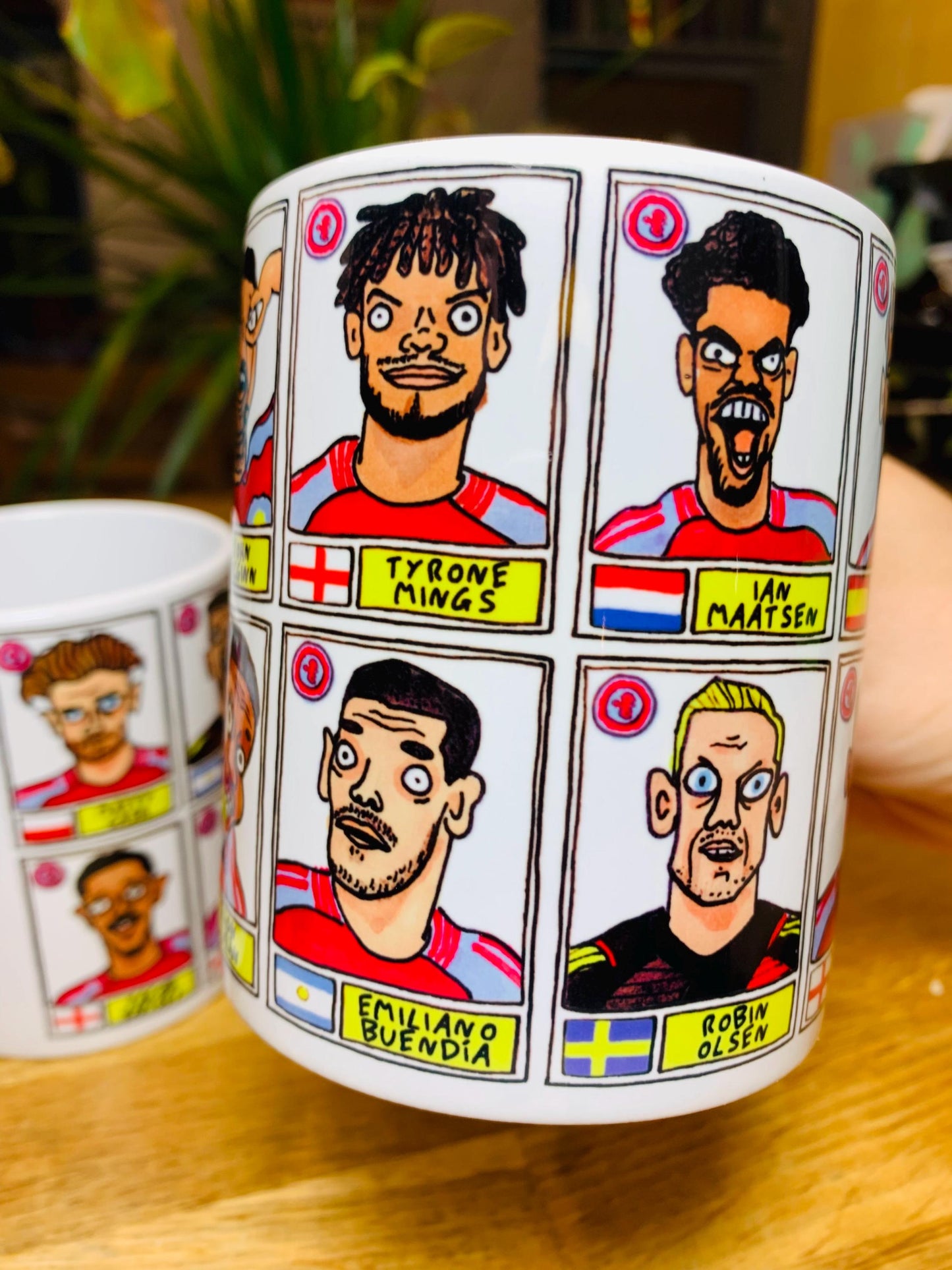 Aston Villa Volume 2 No Score Draws Mug Set - Set of TWO DIFFERENT 11oz Ceramic Mugs with Wonky Panini sticker-style AVFC Villains Football Doodles