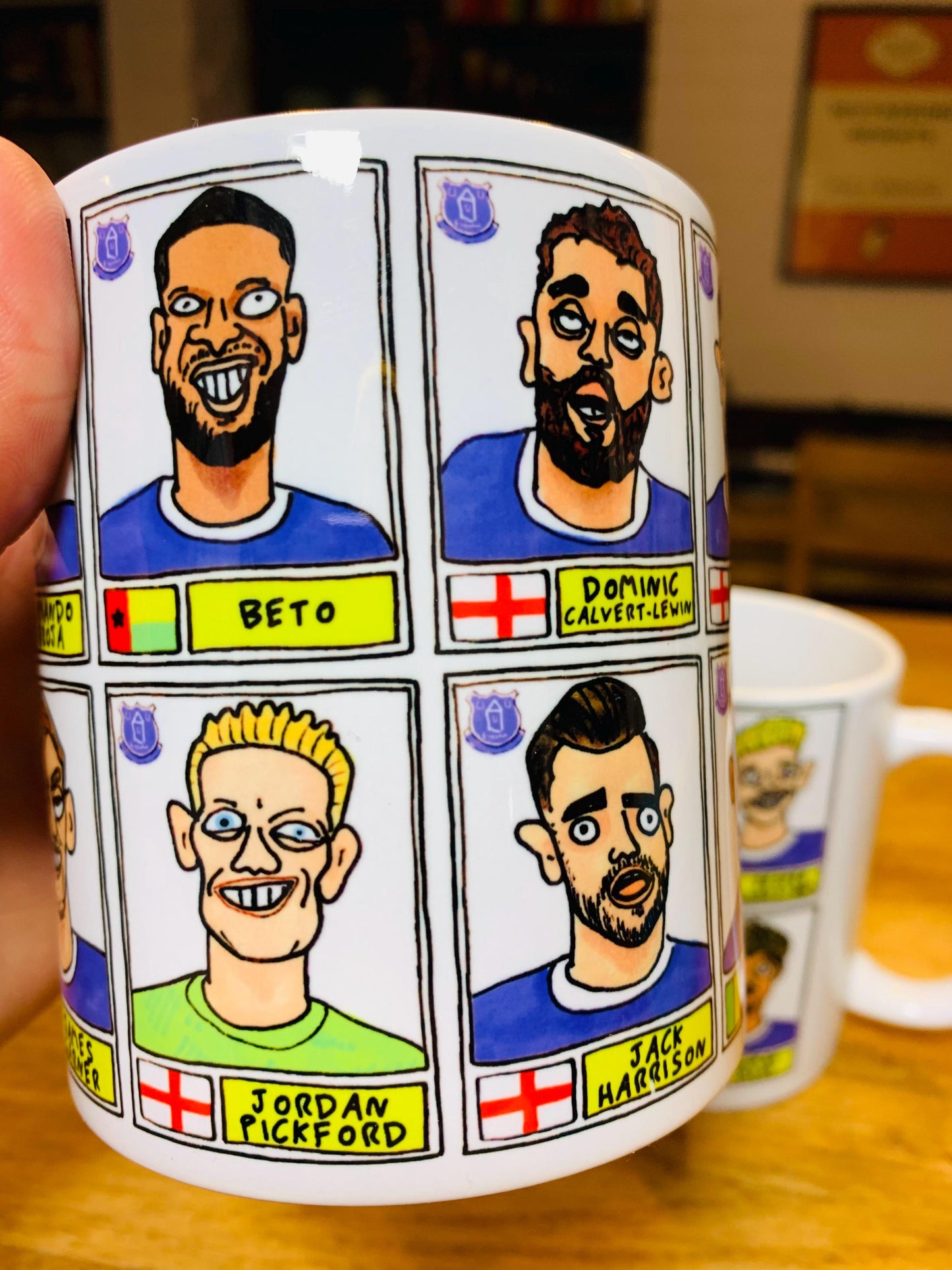 Everton Vol 2 No Score Draws Mug Set - Set of TWO DIFFERENT 11oz Mugs with Wonky Panini-Doodles of Sean Dyche's 24/25 Toffees Everton Squad