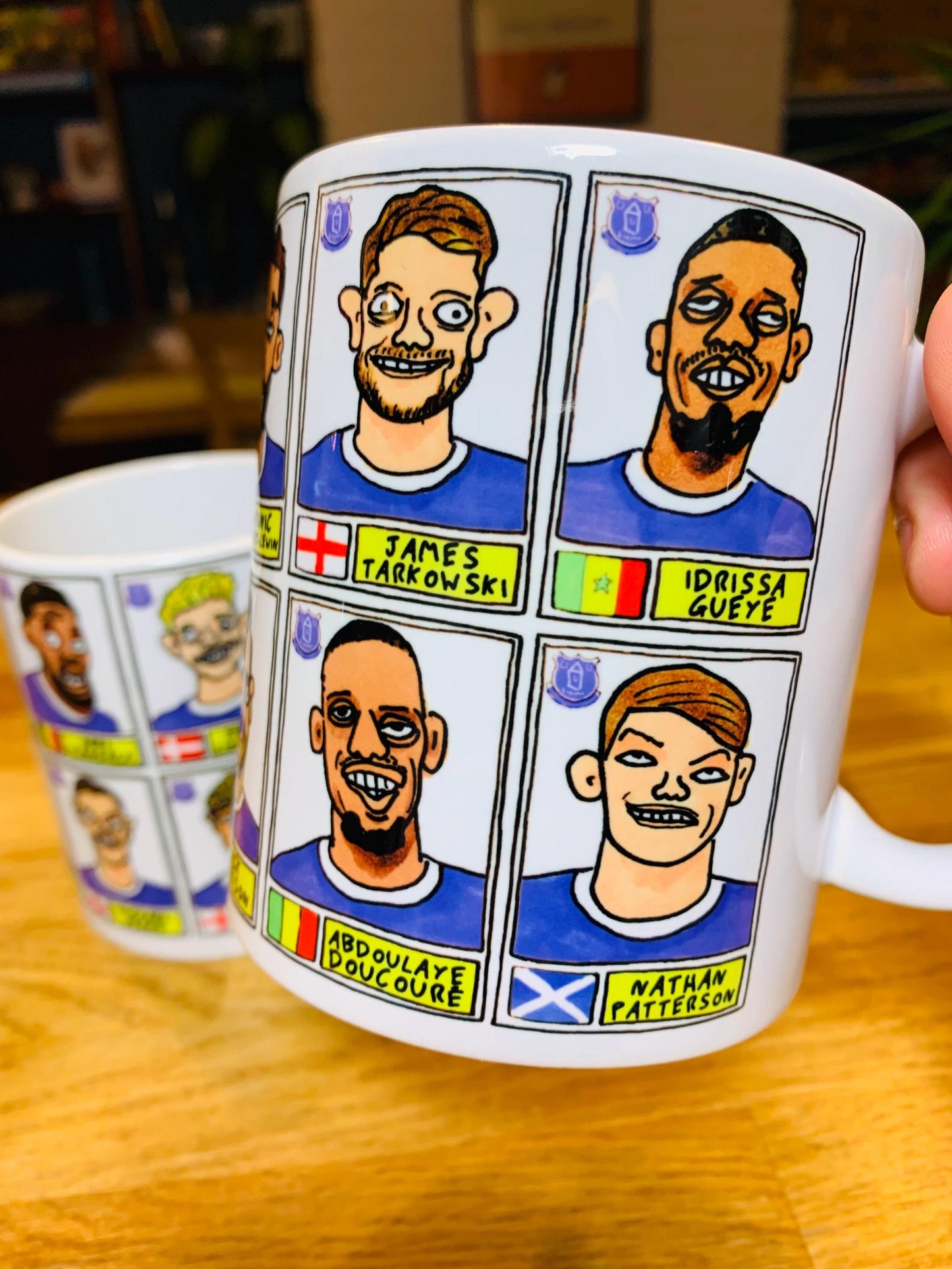 Everton Vol 2 No Score Draws Mug Set - Set of TWO DIFFERENT 11oz Mugs with Wonky Panini-Doodles of Sean Dyche's 24/25 Toffees Everton Squad