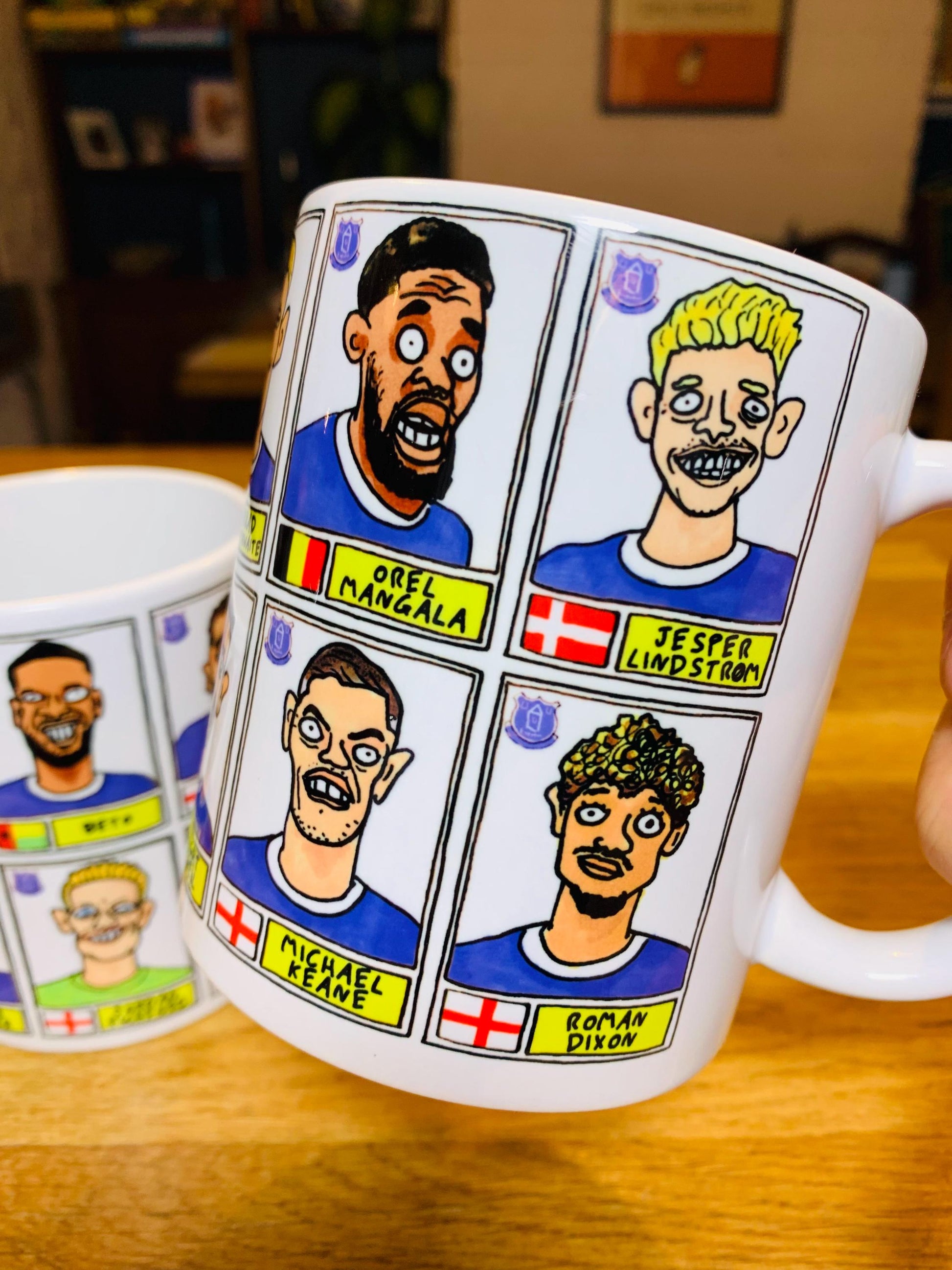 Everton Vol 2 No Score Draws Mug Set - Set of TWO DIFFERENT 11oz Mugs with Wonky Panini-Doodles of Sean Dyche's 24/25 Toffees Everton Squad