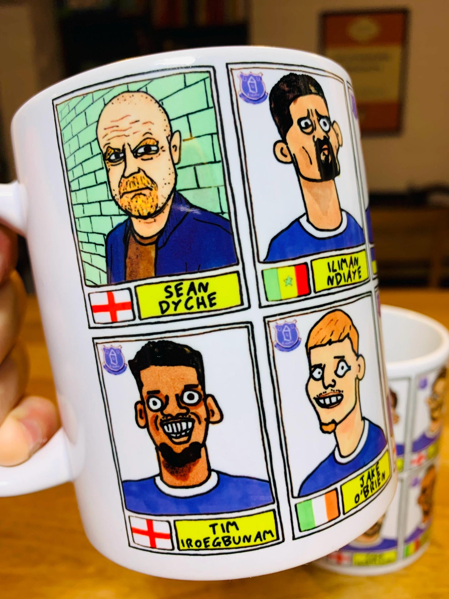 Everton Vol 2 No Score Draws Mug Set - Set of TWO DIFFERENT 11oz Mugs with Wonky Panini-Doodles of Sean Dyche's 24/25 Toffees Everton Squad