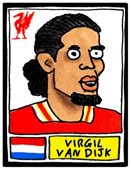 Liverpool Vol 6 - No Score Draws Reds 24-25 Edition - A3 print of 24 hand-drawn Panini-style Doodles of Arne Slot's LFC 24-25 EPL Squad