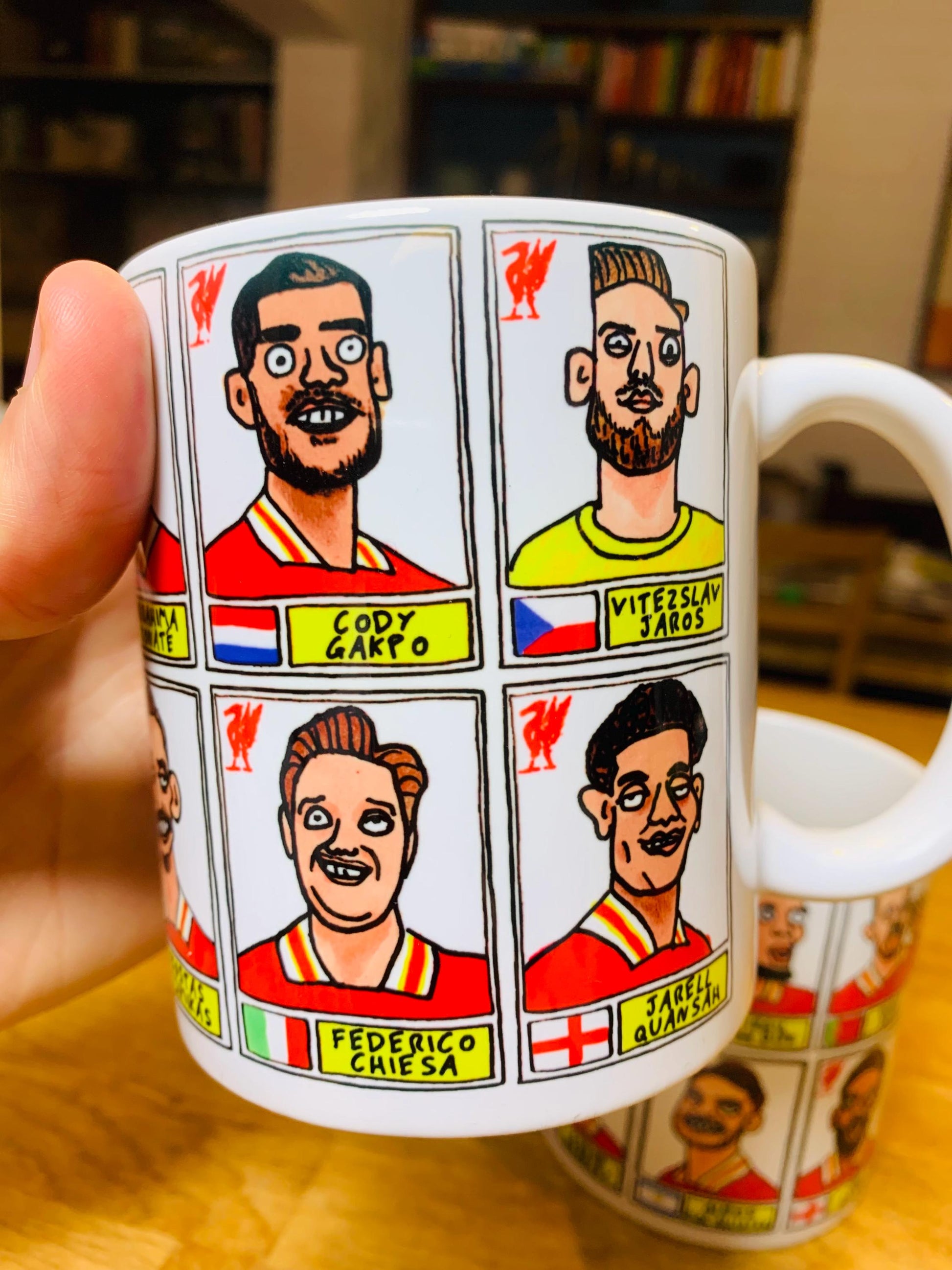 Liverpool Vol 6 24-25 No Score Draws Mug Set - Set of TWO DIFFERENT 11oz Ceramic Mugs with 24 Wonky Panini sticker-style LFC FootballDoodles