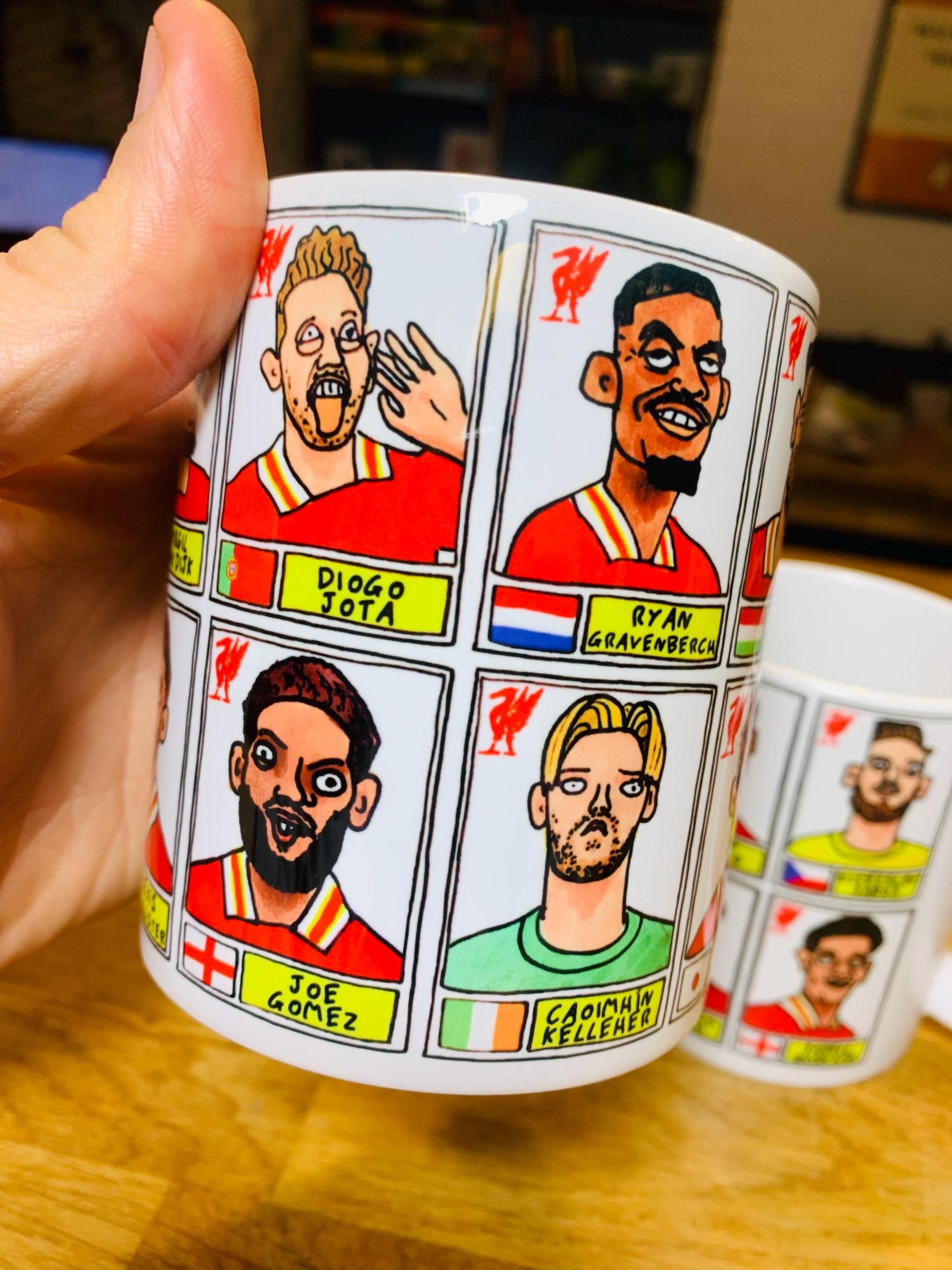 Liverpool Vol 6 24-25 No Score Draws Mug Set - Set of TWO DIFFERENT 11oz Ceramic Mugs with 24 Wonky Panini sticker-style LFC FootballDoodles