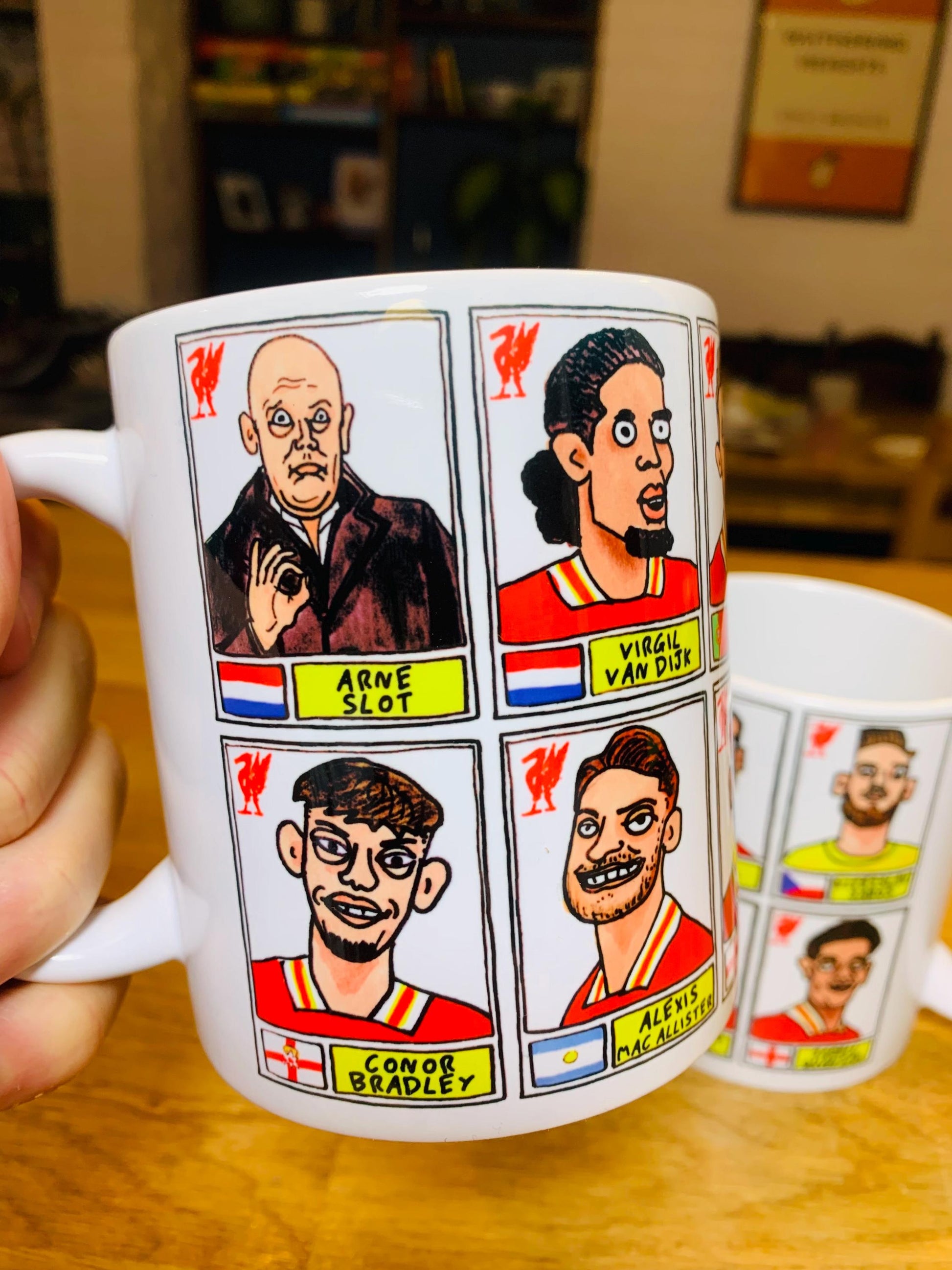 Liverpool Vol 6 24-25 No Score Draws Mug Set - Set of TWO DIFFERENT 11oz Ceramic Mugs with 24 Wonky Panini sticker-style LFC FootballDoodles