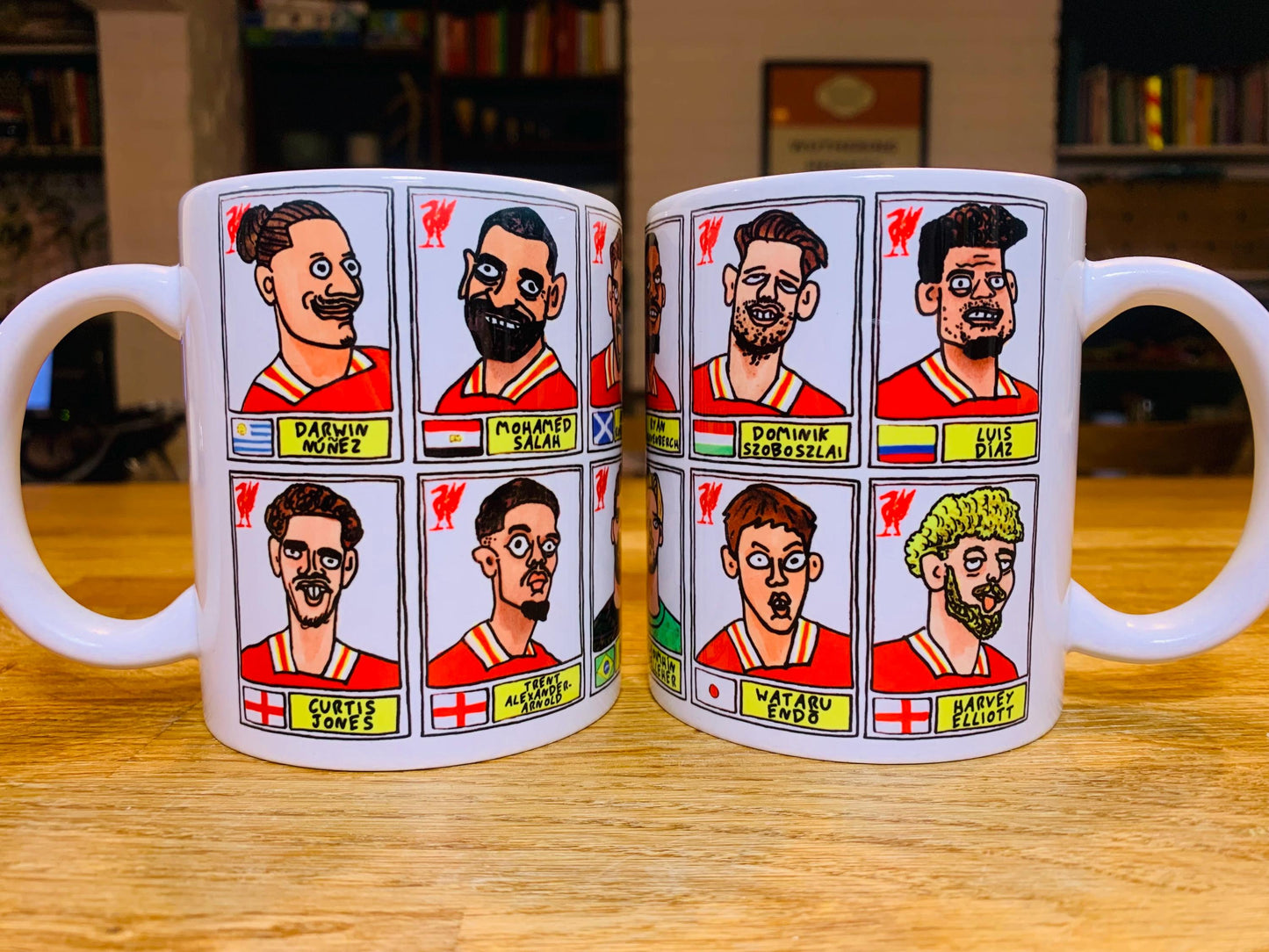 Liverpool Vol 6 24-25 No Score Draws Mug Set - Set of TWO DIFFERENT 11oz Ceramic Mugs with 24 Wonky Panini sticker-style LFC FootballDoodles