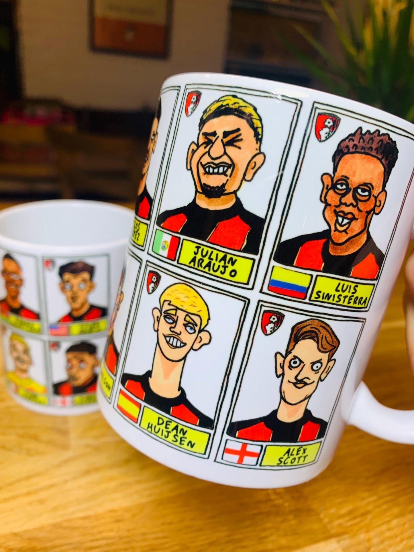 Bournemouth Volume 2 - Cherries 24-25 No Score Draws Mug Set - Set of TWO DIFFERENT 11oz Ceramic Mugs with Wonky Panini-style AFCB Doodles