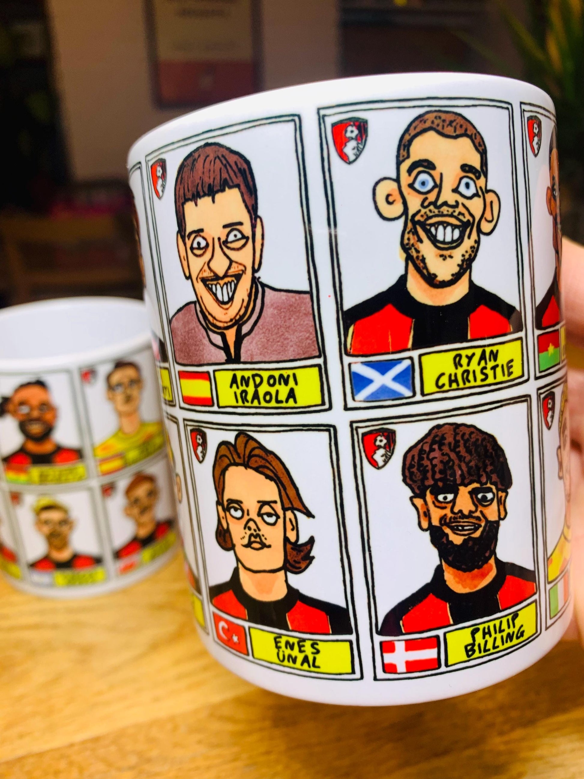 Bournemouth Volume 2 - Cherries 24-25 No Score Draws Mug Set - Set of TWO DIFFERENT 11oz Ceramic Mugs with Wonky Panini-style AFCB Doodles