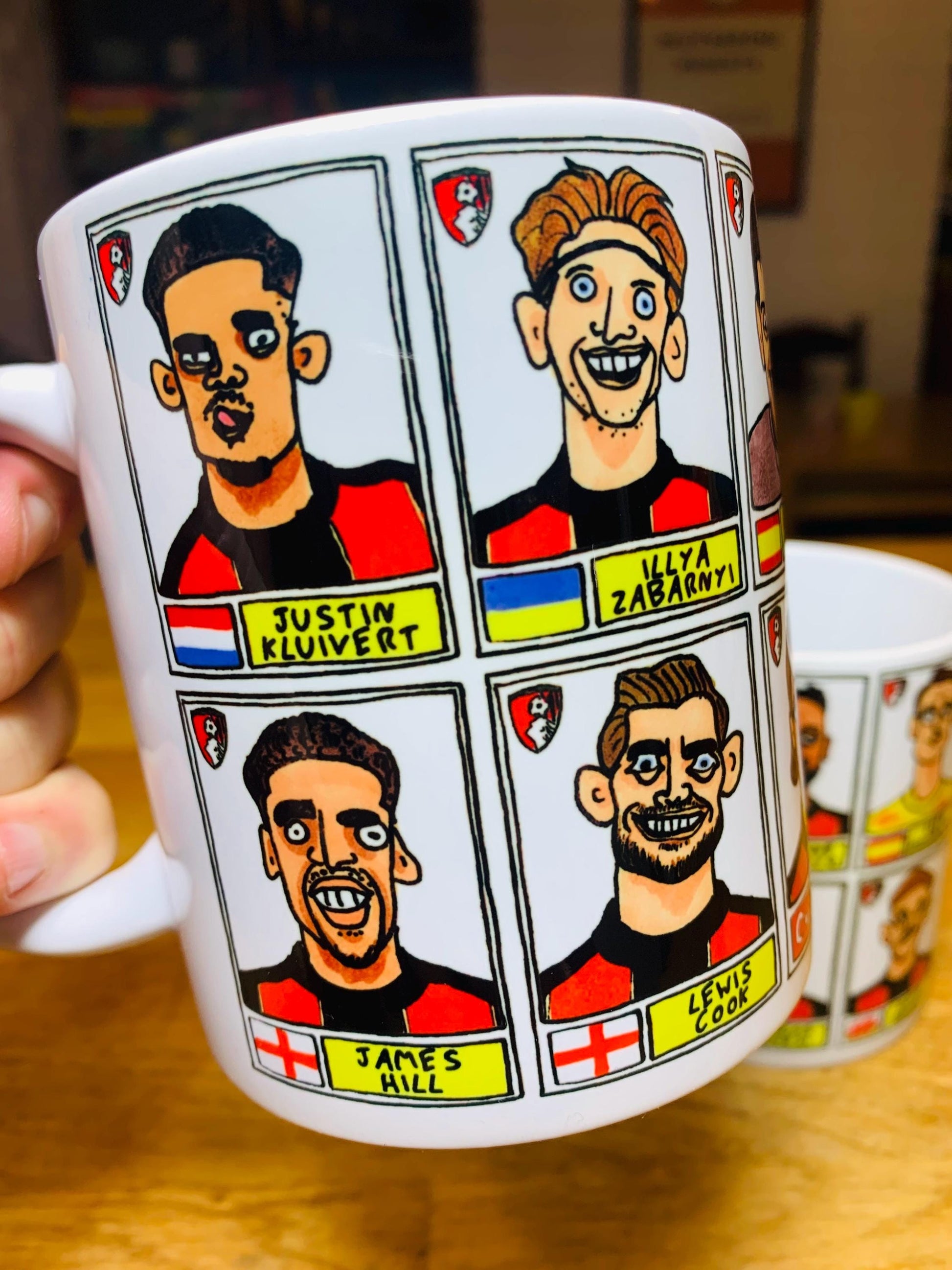 Bournemouth Volume 2 - Cherries 24-25 No Score Draws Mug Set - Set of TWO DIFFERENT 11oz Ceramic Mugs with Wonky Panini-style AFCB Doodles