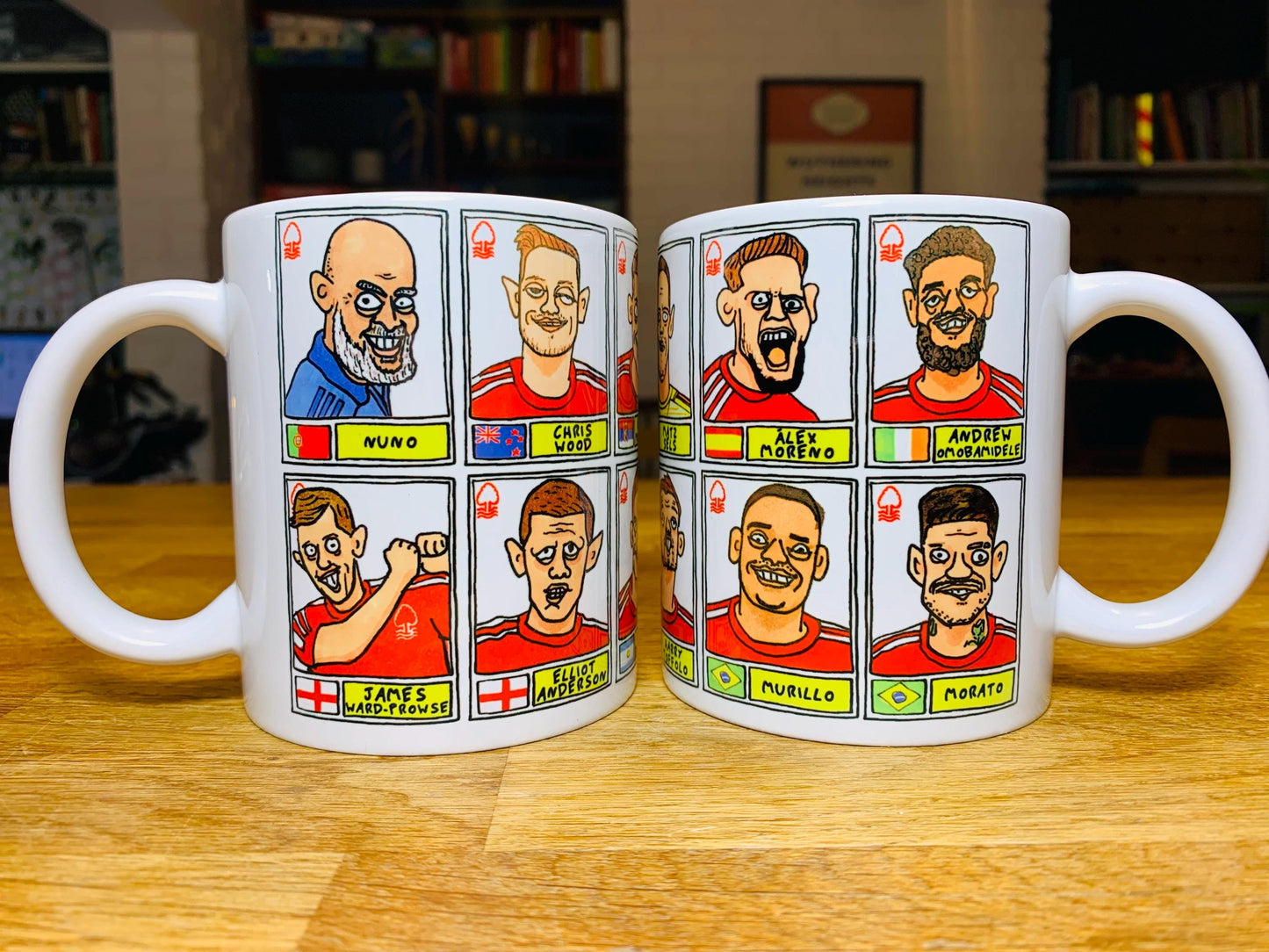 Nottingham Forest Vol 4 No Score Draws Mug Set - Set of TWO 11oz Ceramic Mugs with Wonky Panini-doodles of NFFC's 23/24 Premier League Squad