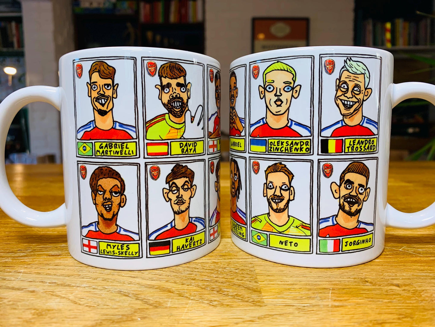 Arsenal Vol 4 No Score Draws Mug Set - Set of TWO DIFFERENT 11oz Mugs with Wonky Panini-doodles of AFC's 24/25 Premier League Squad Gunners