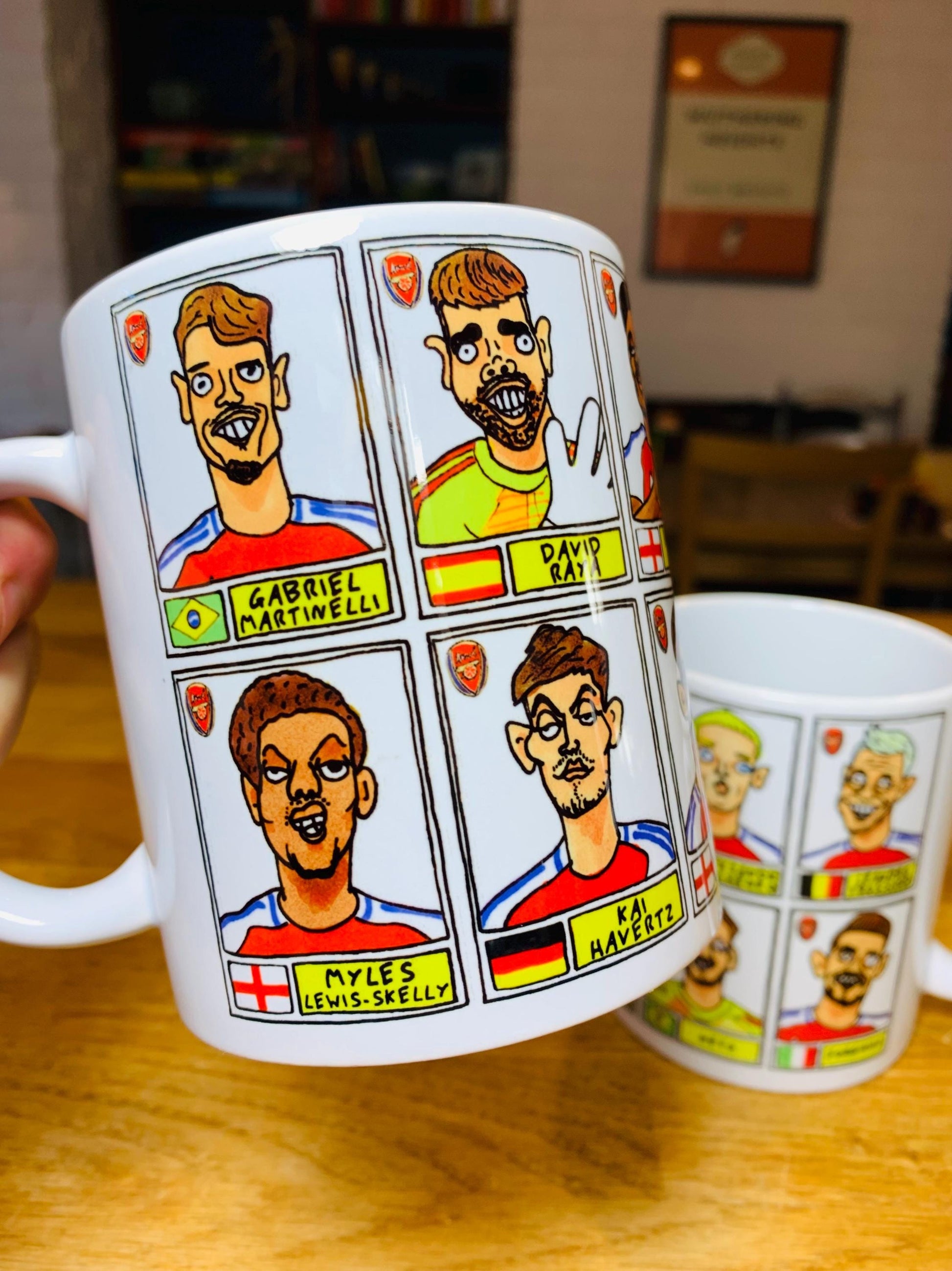 Arsenal Vol 4 No Score Draws Mug Set - Set of TWO DIFFERENT 11oz Mugs with Wonky Panini-doodles of AFC's 24/25 Premier League Squad Gunners