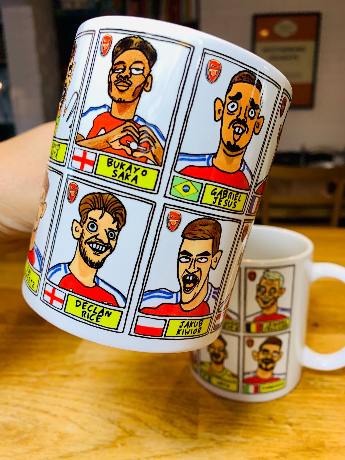 Arsenal Vol 4 No Score Draws Mug Set - Set of TWO DIFFERENT 11oz Mugs with Wonky Panini-doodles of AFC's 24/25 Premier League Squad Gunners