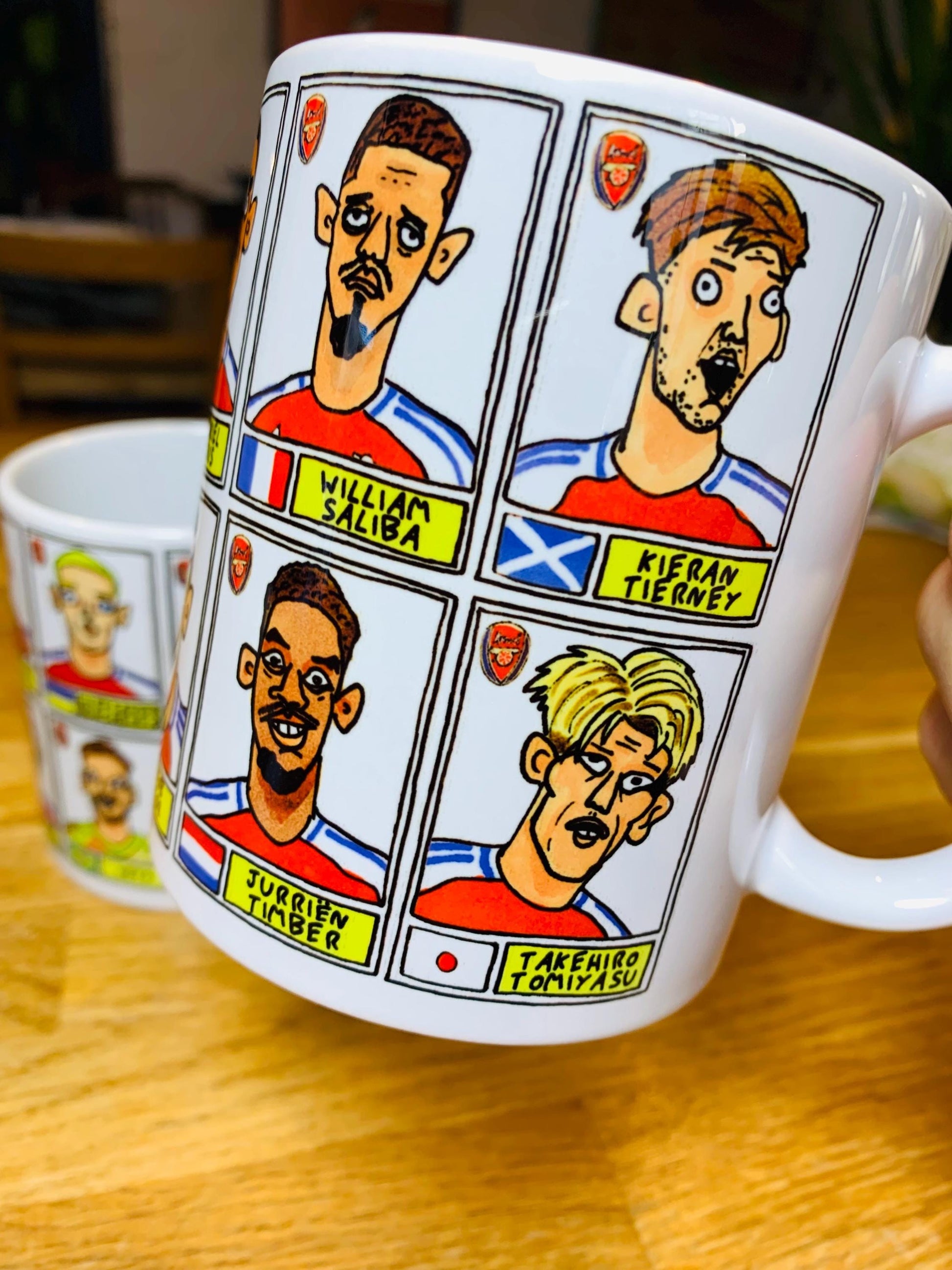 Arsenal Vol 4 No Score Draws Mug Set - Set of TWO DIFFERENT 11oz Mugs with Wonky Panini-doodles of AFC's 24/25 Premier League Squad Gunners