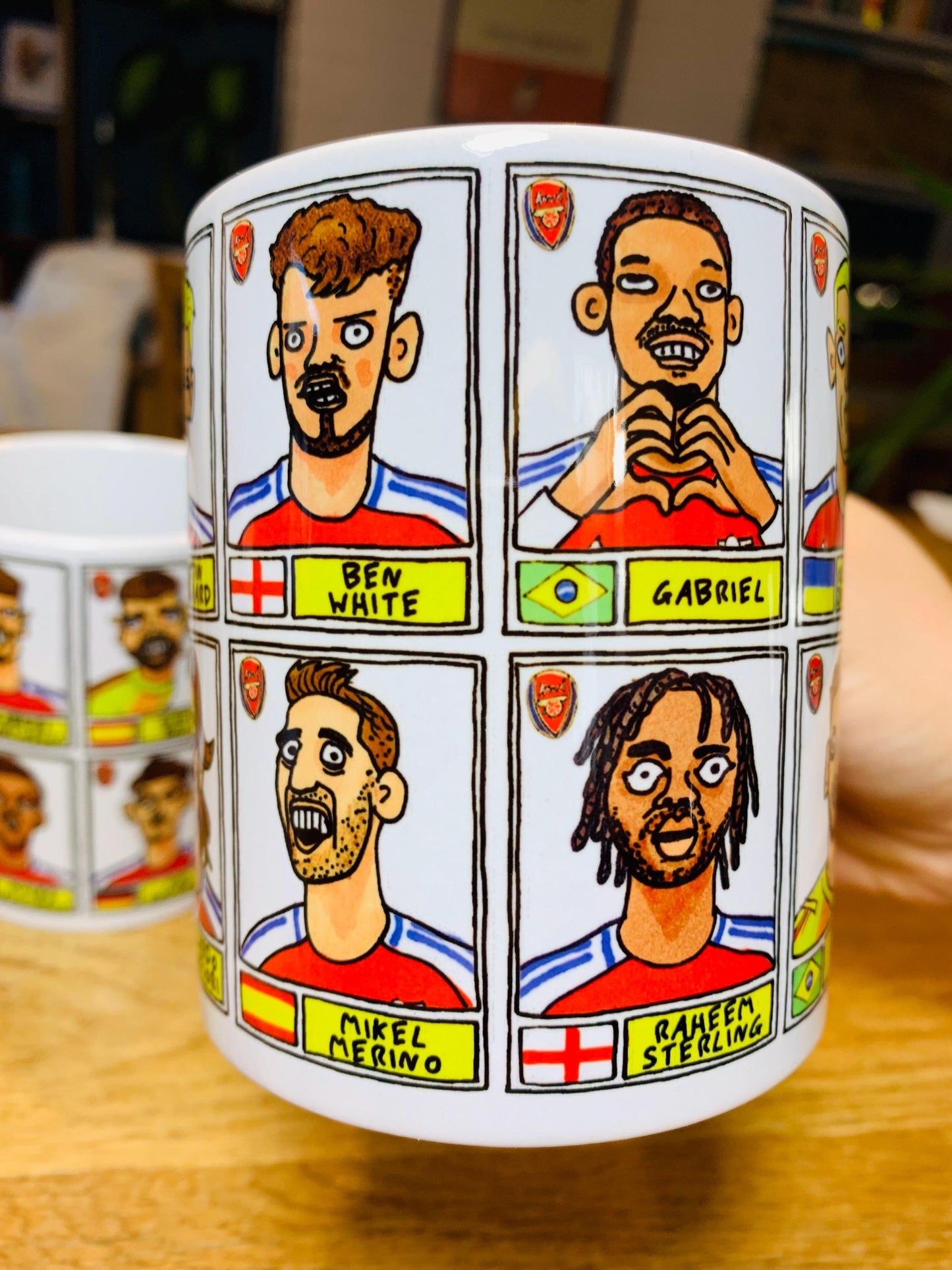 Arsenal Vol 4 No Score Draws Mug Set - Set of TWO DIFFERENT 11oz Mugs with Wonky Panini-doodles of AFC's 24/25 Premier League Squad Gunners