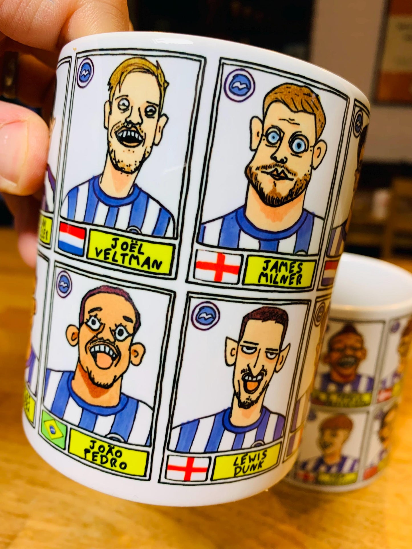 Brighton Vol 2 No Score Draws Mug Set - Set of TWO 11oz Ceramic Mugs with Wonky Panini--style BHAFC 23/24 De Zerbi No Score Draws Doodles