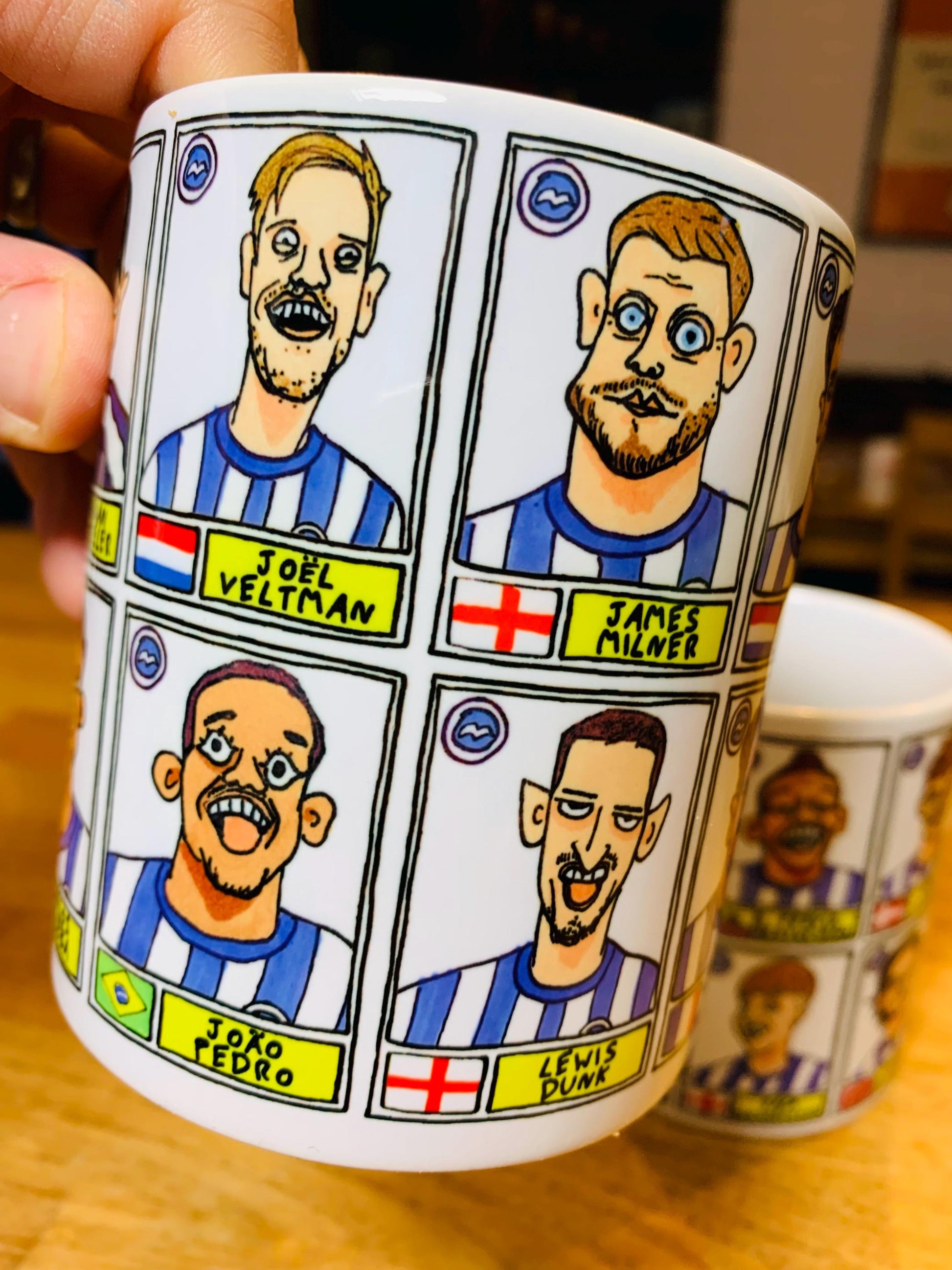 Brighton Vol 2 No Score Draws Mug Set - Set of TWO 11oz Ceramic Mugs with Wonky Panini--style BHAFC 23/24 De Zerbi No Score Draws Doodles