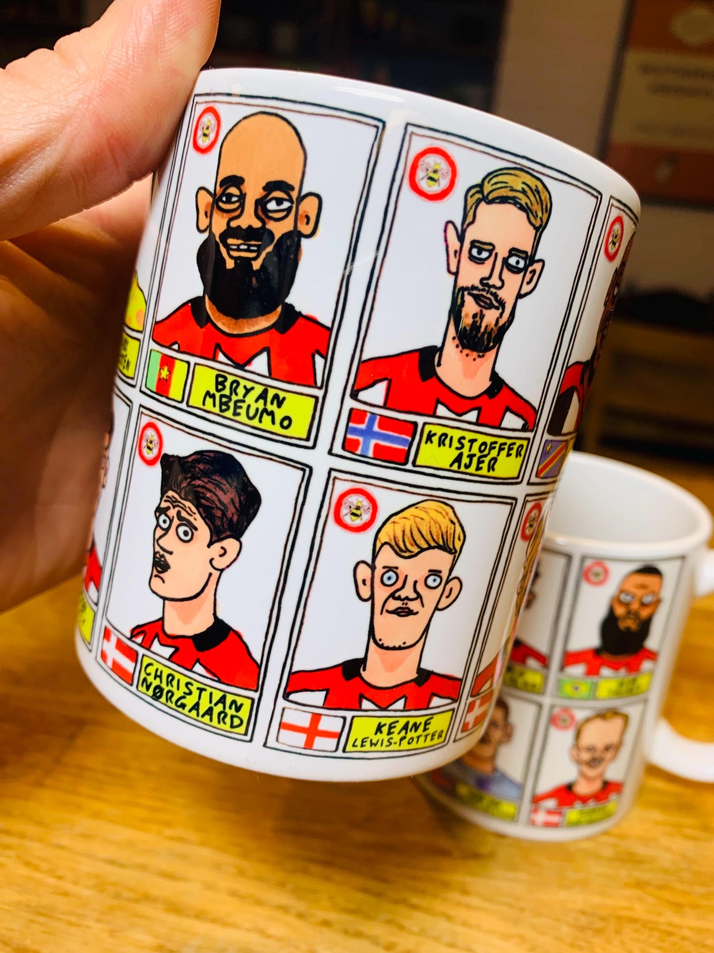 Brentford Vol 3 No Score Draws Mug Set - Set of TWO DIFFERENT 11oz Ceramic Mugs with Wonky Panini-Style Doodles Of Thomas Frank's 24/25 Team