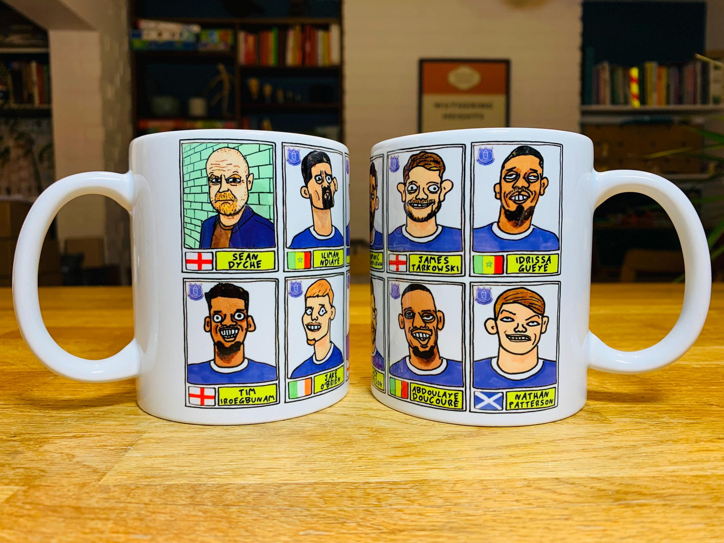 Everton Vol 2 No Score Draws Mug Set - Set of TWO DIFFERENT 11oz Mugs with Wonky Panini-Doodles of Sean Dyche's 24/25 Toffees Everton Squad